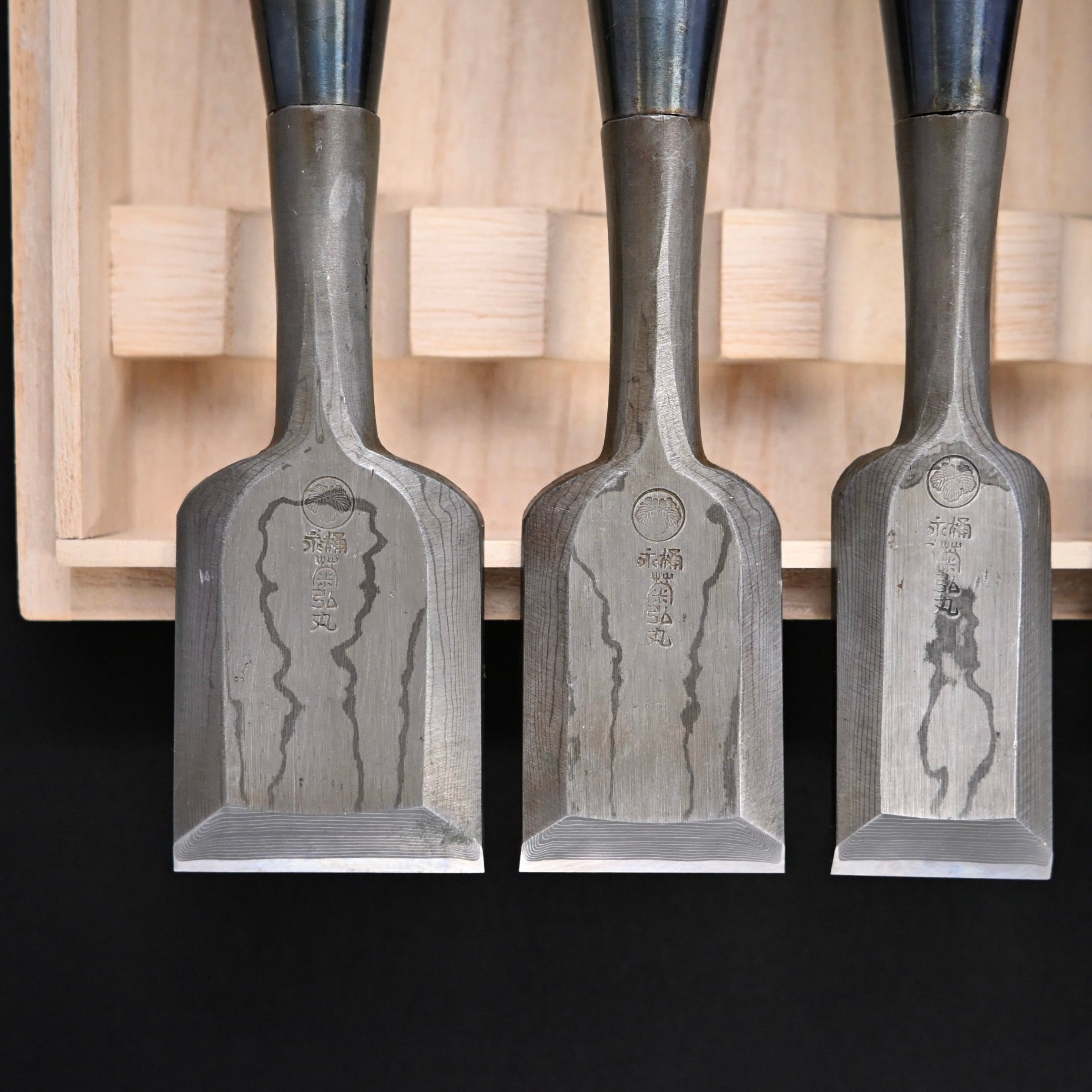 菊弘丸 追入組鑿 積層材 白樫柄 5本組 Kikuhiromaru Bench chisels set with white oak handle(Oirenomi)