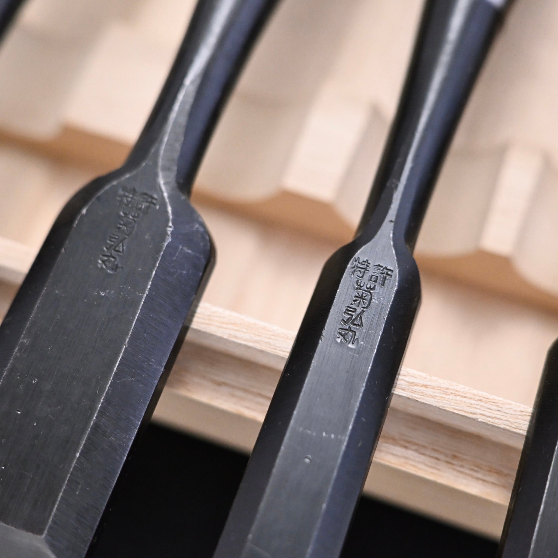 菊弘丸 追入組鑿 黒檀柄 5本組 Kikuhiromaru Bench chisels set with Ebony handle(Oirenomi)
