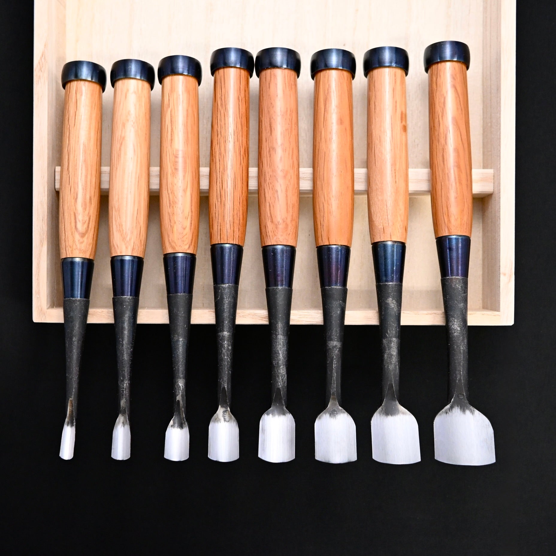 Hashi Spoon chisels set Carving chisels with white steel 橋 清玄作 丸曲組鑿 八本組