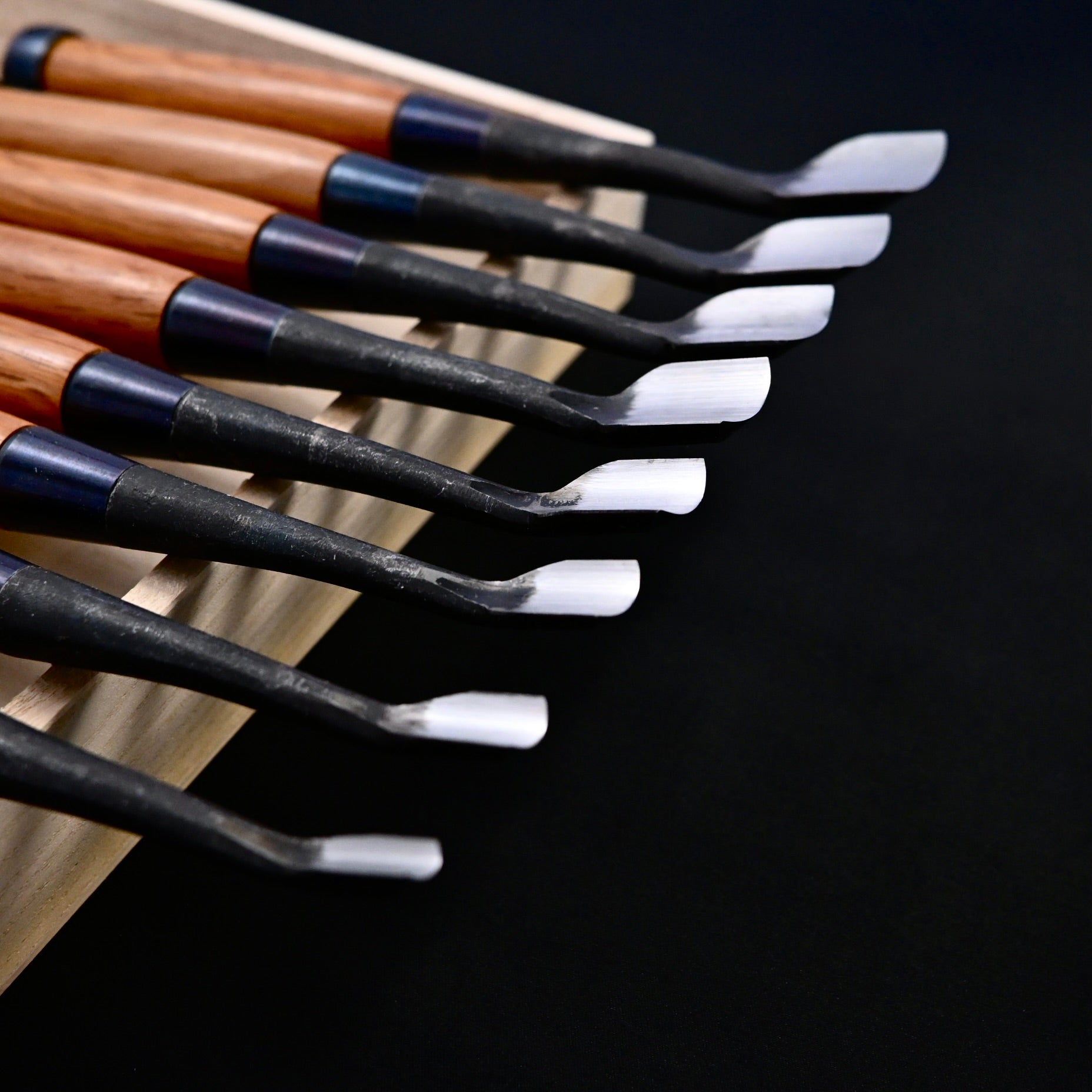 Hashi Spoon chisels set Carving chisels with white steel 橋 清玄作 丸曲組鑿 八本組