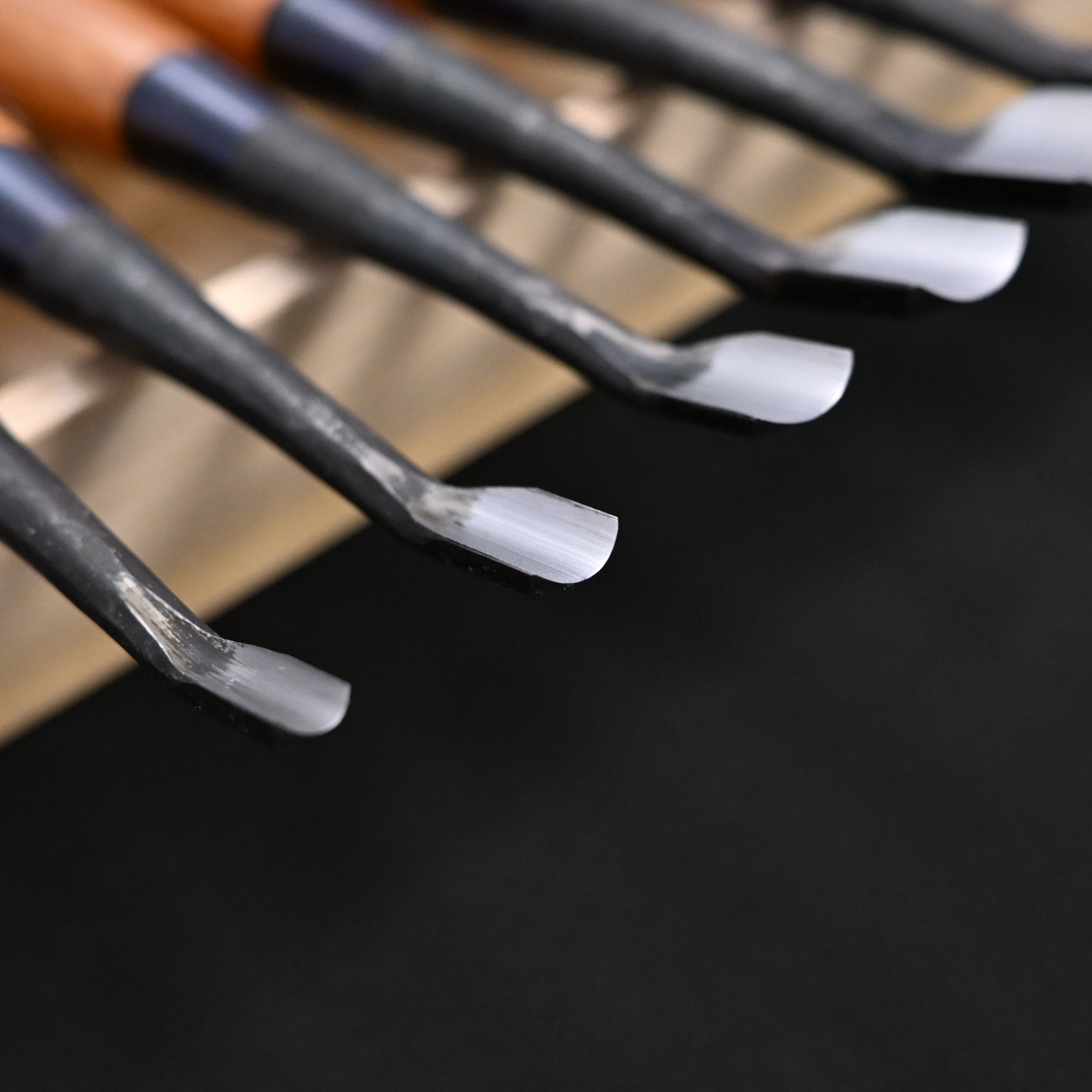 Hashi Spoon chisels set Carving chisels with white steel 橋 清玄作 丸曲組鑿 八本組