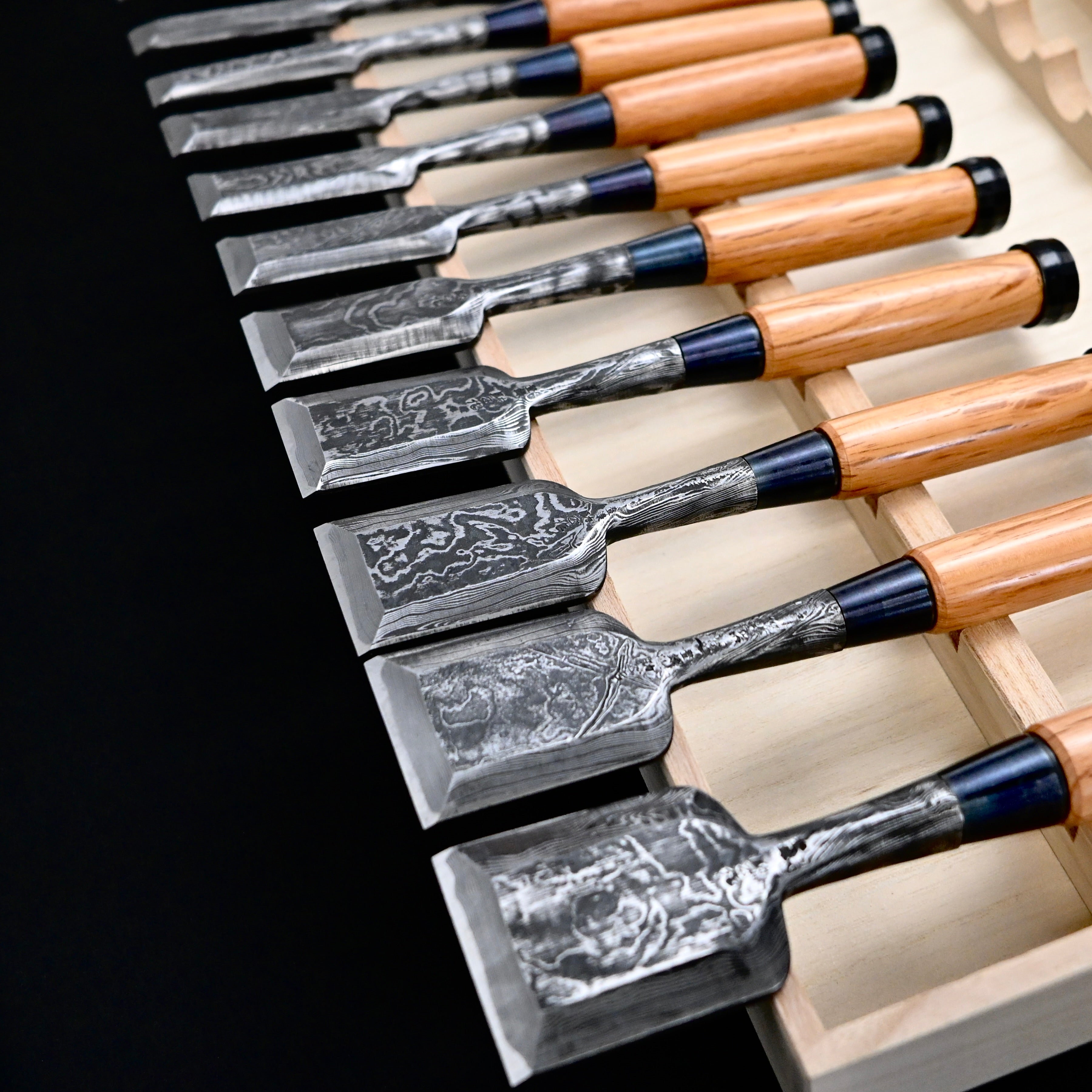 助正 墨流し 追入15本組鑿 Oirenomi Sukemasa Suminagashi Bench chisels set