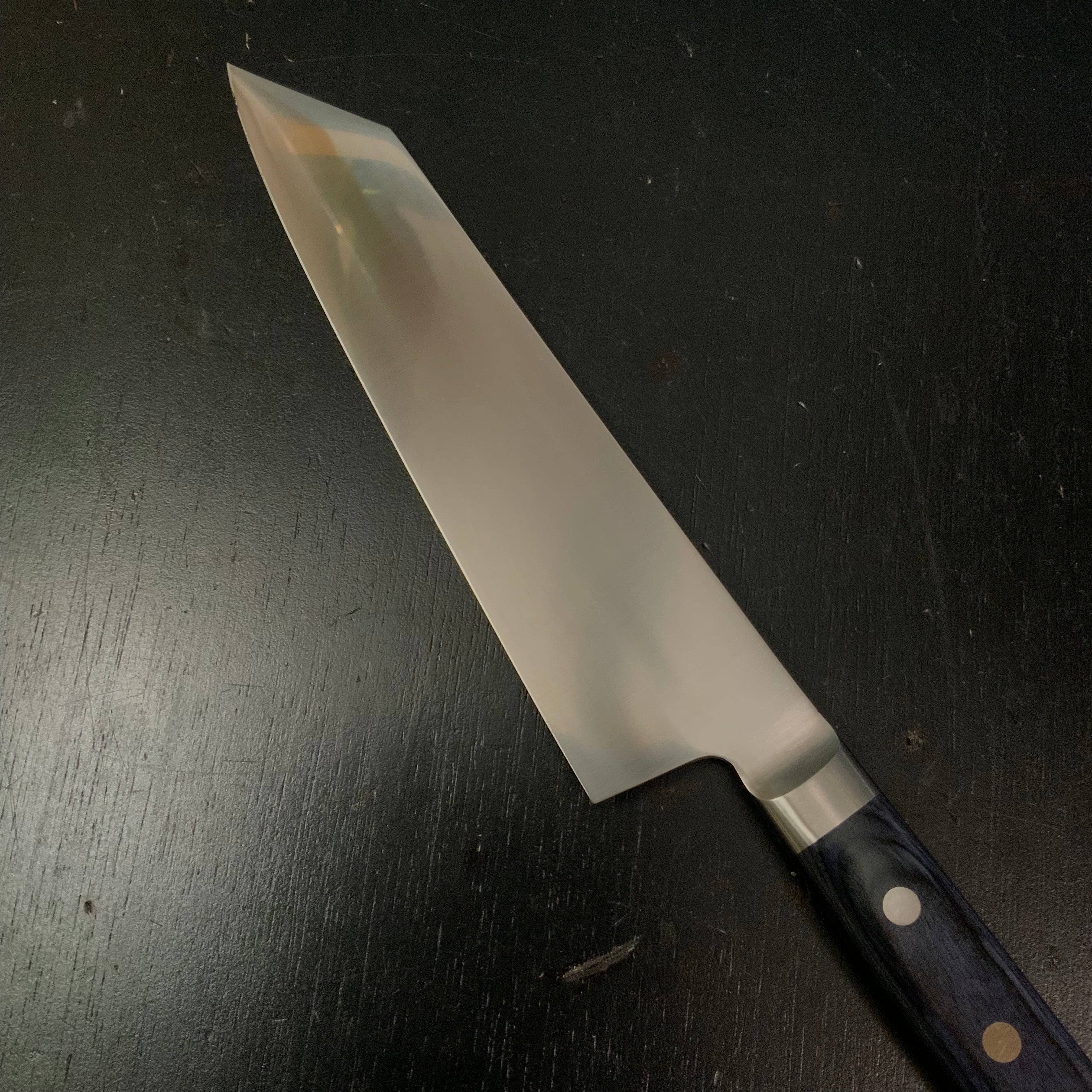 Kanemoto Kiritsuke Santoku with molybdenum steel blue plywood 兼元作 モリブデン鋼 切付三徳 青合板 195mm