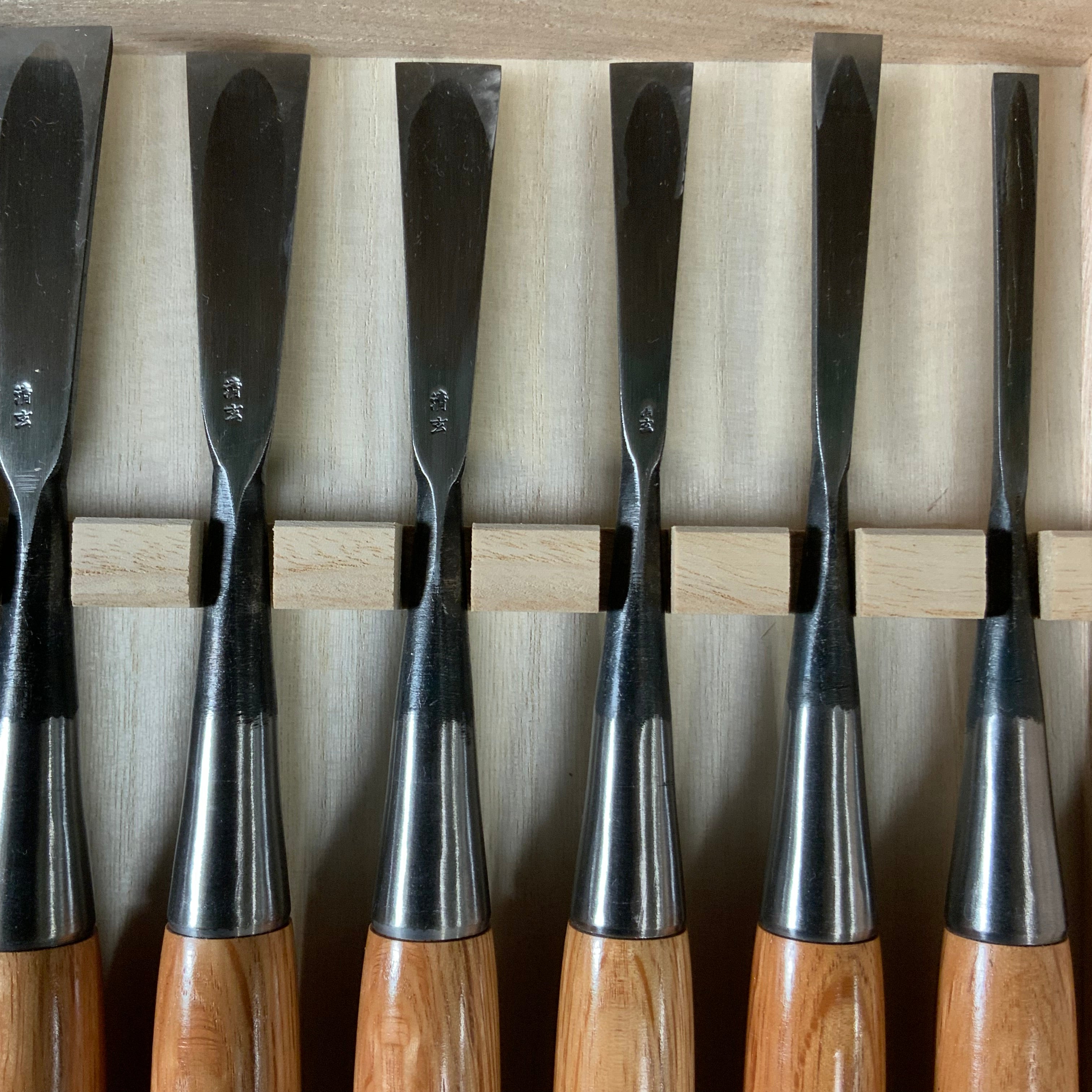 Seigen FishTail chisels set (Bachi chisels) 清玄作 バチ組鑿 (フィッシュテール)7本組