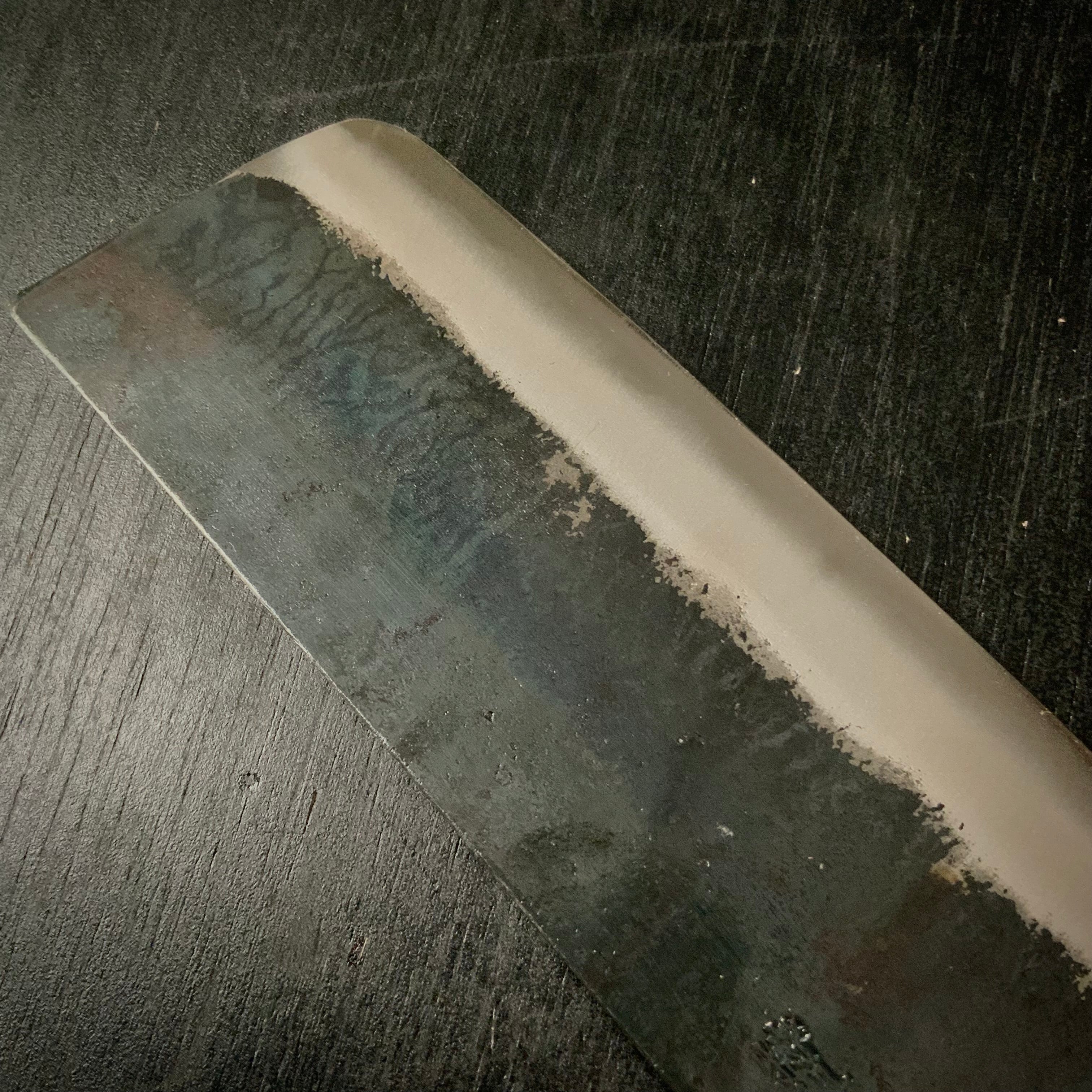 Ninju Kurouchi Nakiri Habahiro Kitchen Knife Blue Steel / 仁寿 黒打 菜切幅広包丁 165mm 青紙鋼 P柄シノギ付