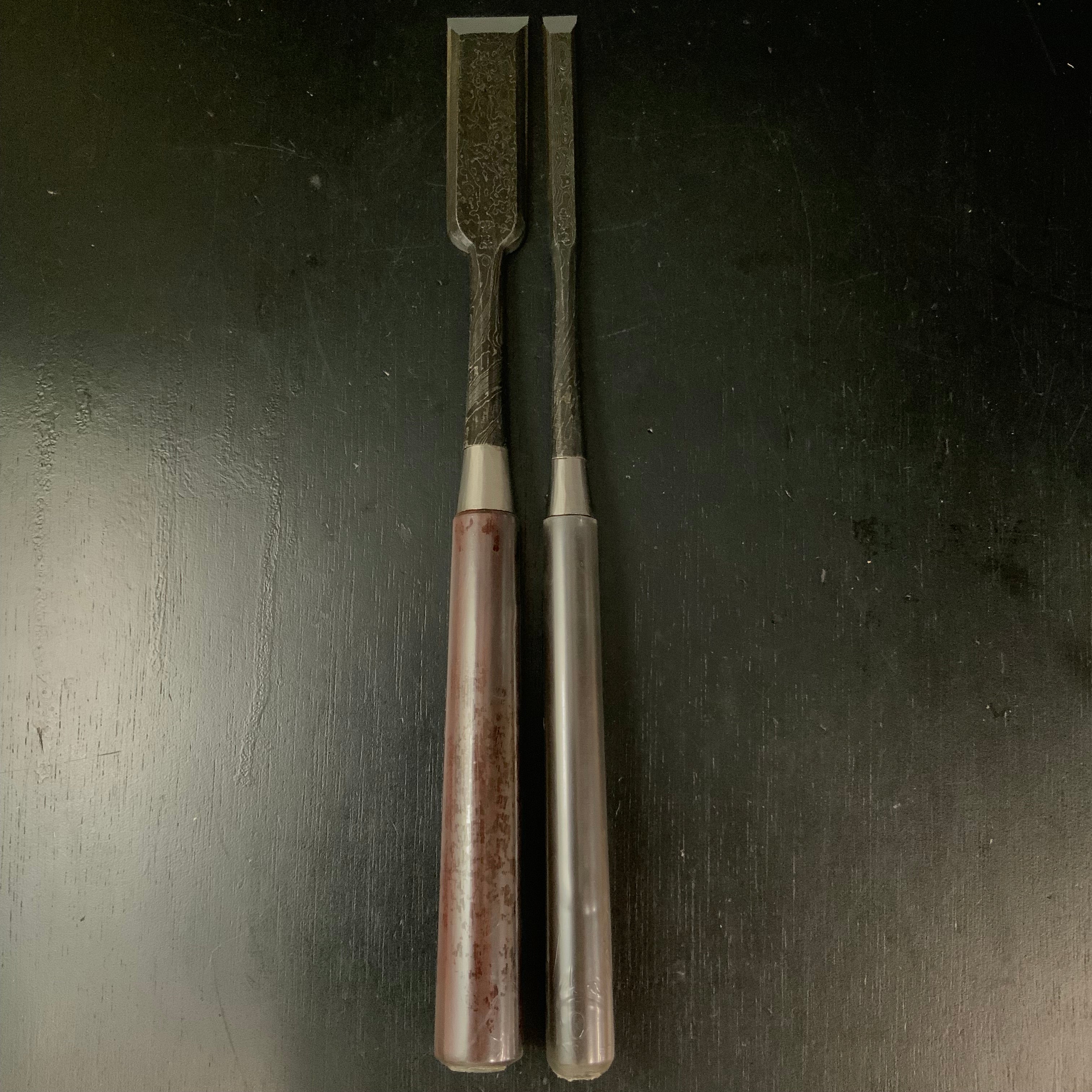 Tasai Mokume Special Paring chisels (Usunomi) with blue steel 田斎作 木目 薄鑿 紫檀柄