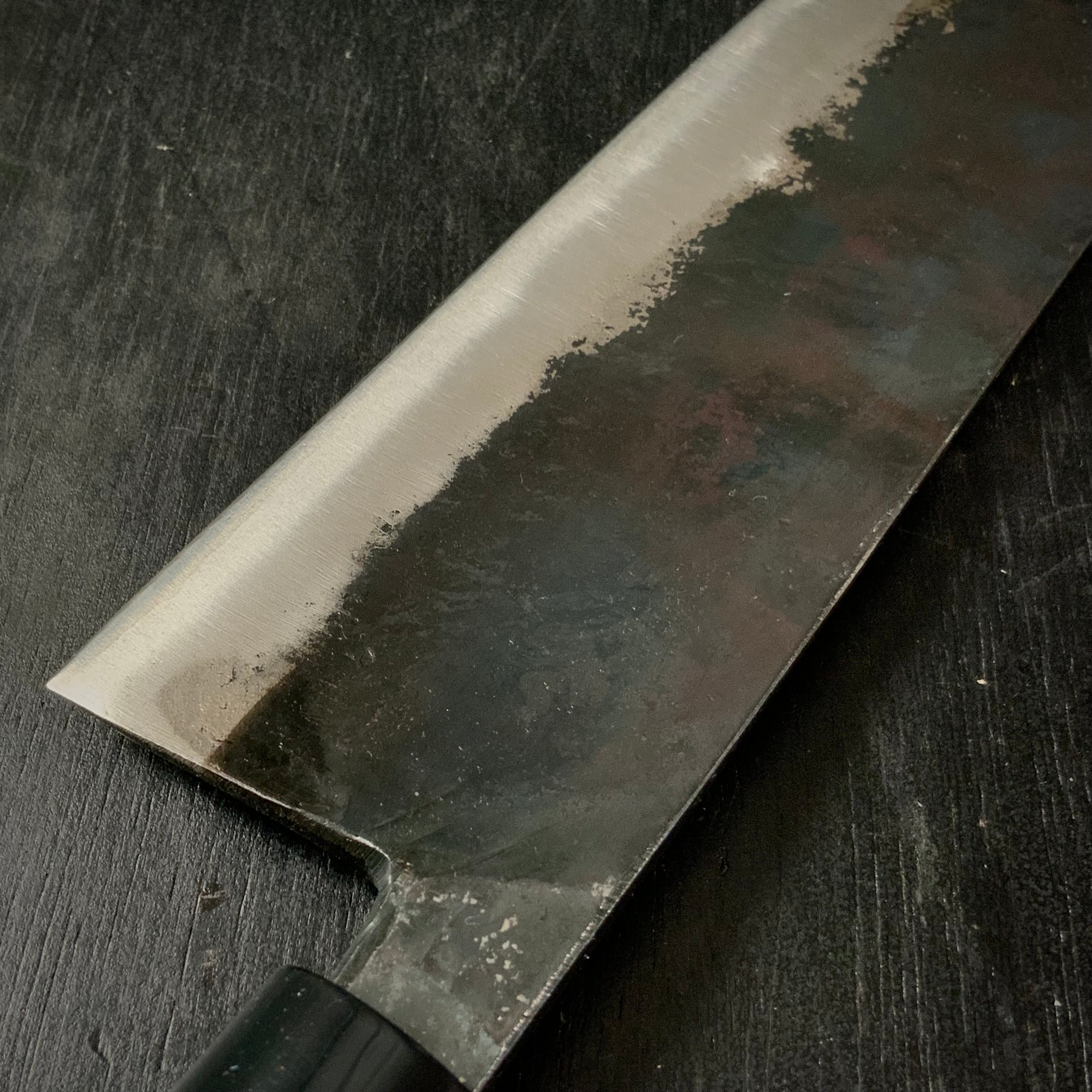 Ninju Kurouchi Nakiri Habahiro Kitchen Knife Blue Steel / 仁寿 黒打 菜切幅広包丁 165mm 青紙鋼 P柄シノギ付