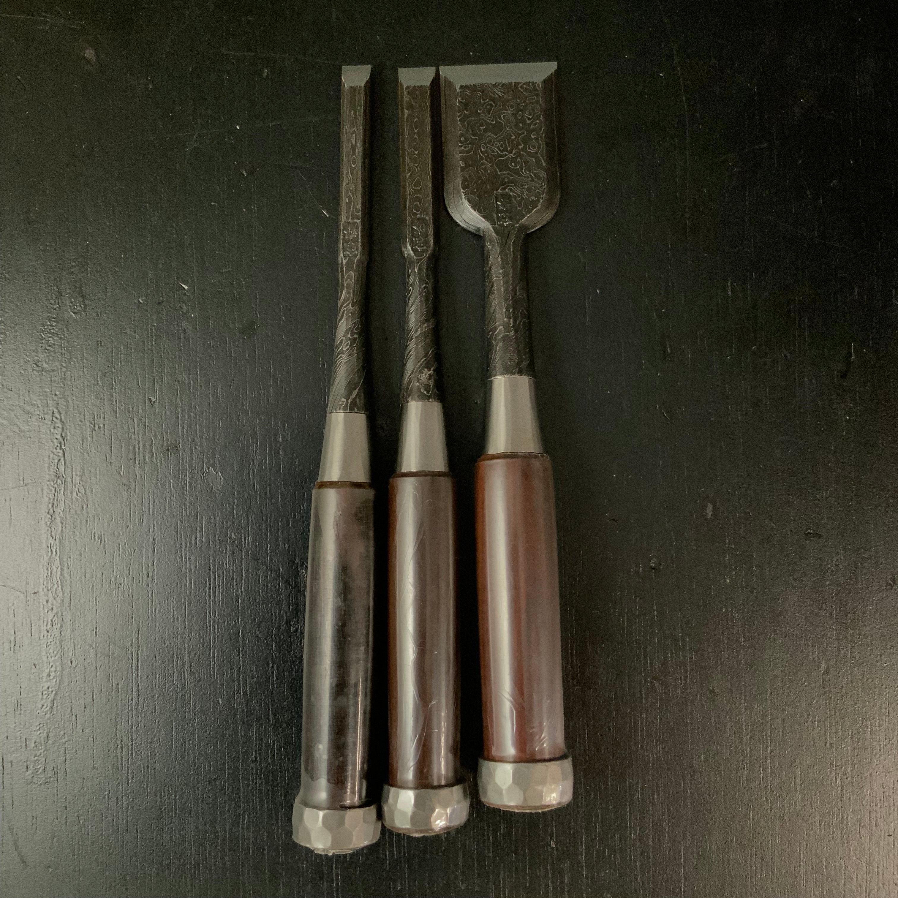 Tasai Mokume Special Bench chisels with blackwood Handle 田斎作 木目 追入鑿 黒檀柄