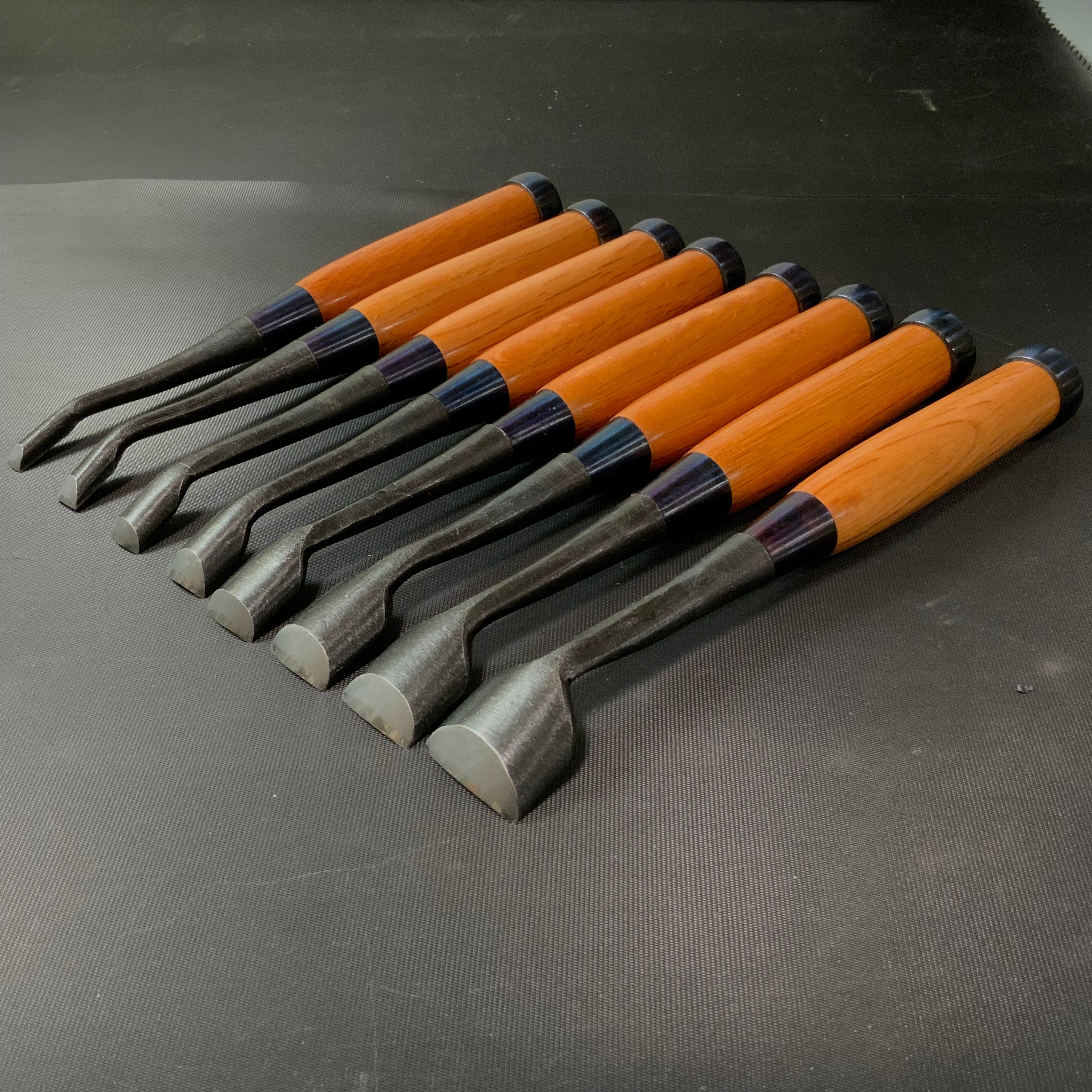 Hashi Spoon chisels set Carving chisels with white steel 橋 清玄作 丸曲組鑿 八本組