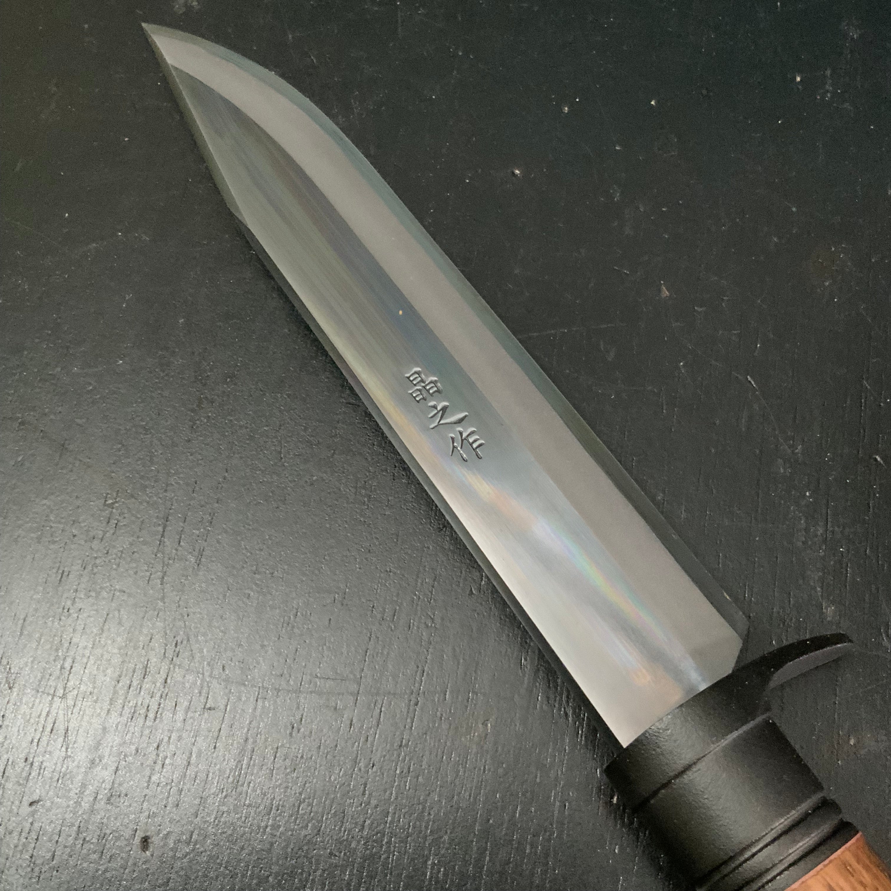 Masayuki Double edged Nata with Blue steel Polishing Finish #3 晶之作 剣鉈 両刃 磨き仕上げ 黒槌目 木鞘入