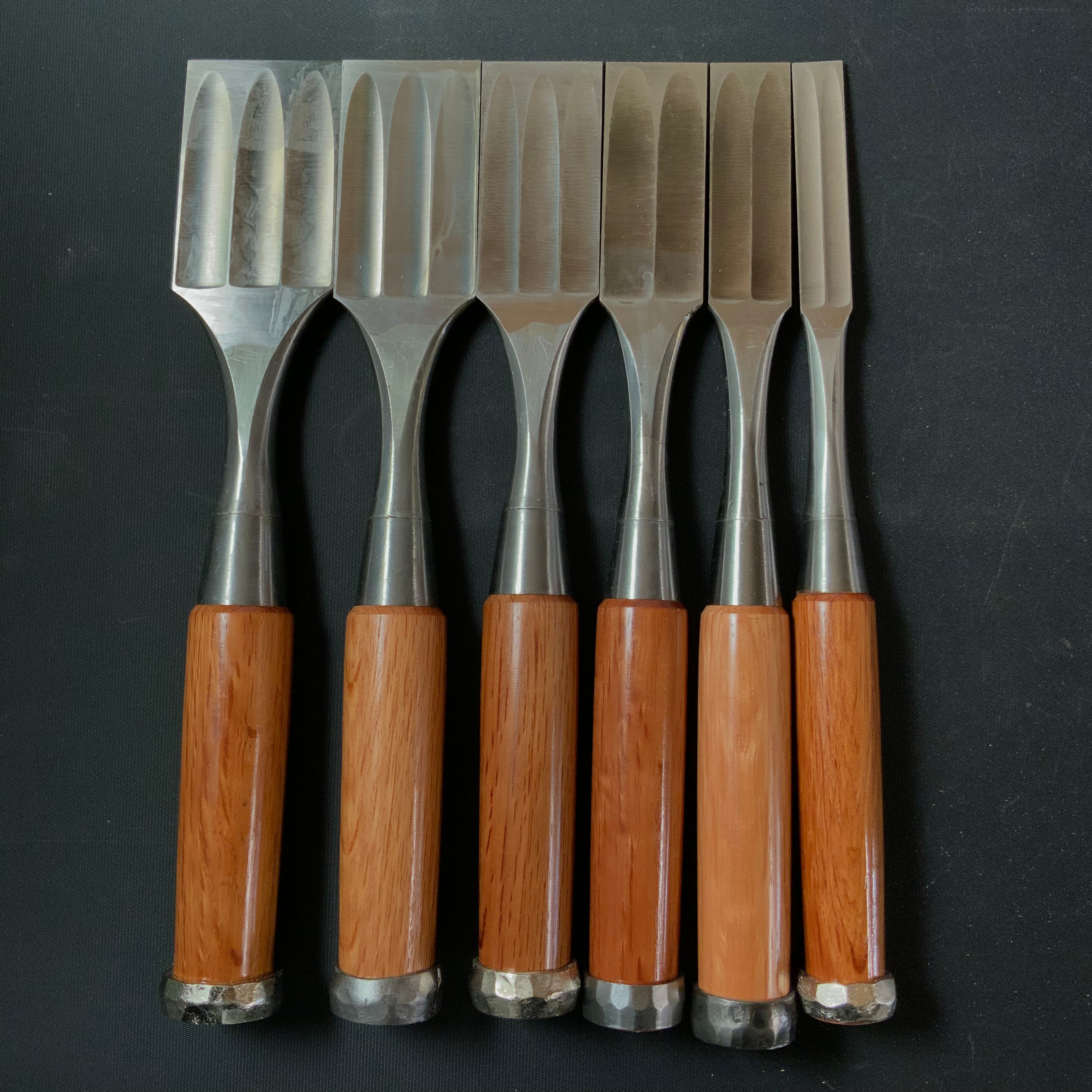 Old stock #7 Mixed set High-Speed Steel Timber chisels 掘出し物 バラ鑿合わせ ハイス叩鑿 6本組 Tatakinomi