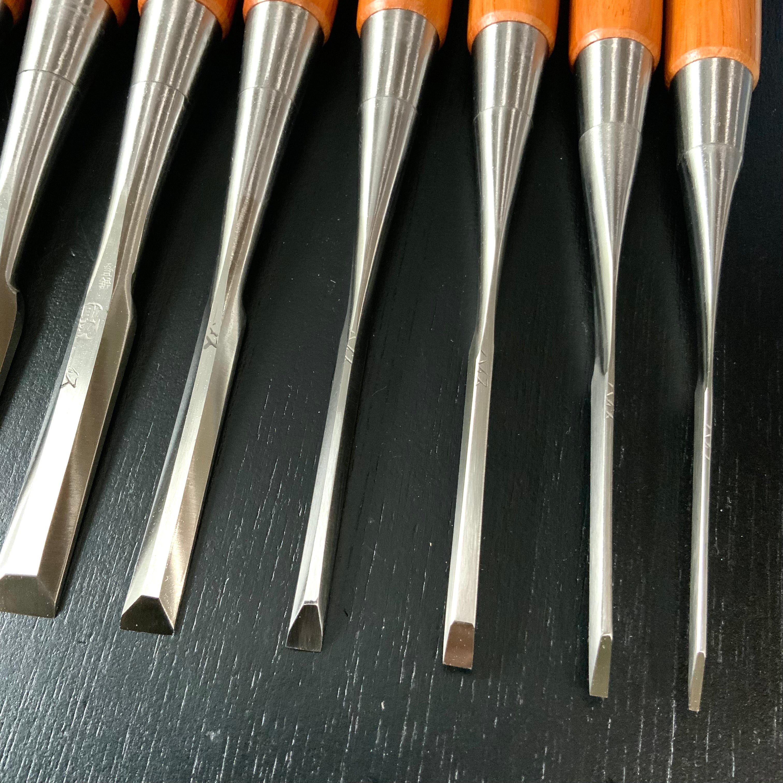 Sukemaru 4th High-Speed Steel Bench chisels set by Usui Yoshio 四代助丸 碓氷淑郎 ハイス鋼追入組鑿 三つ裏 15本組 Oirenomi