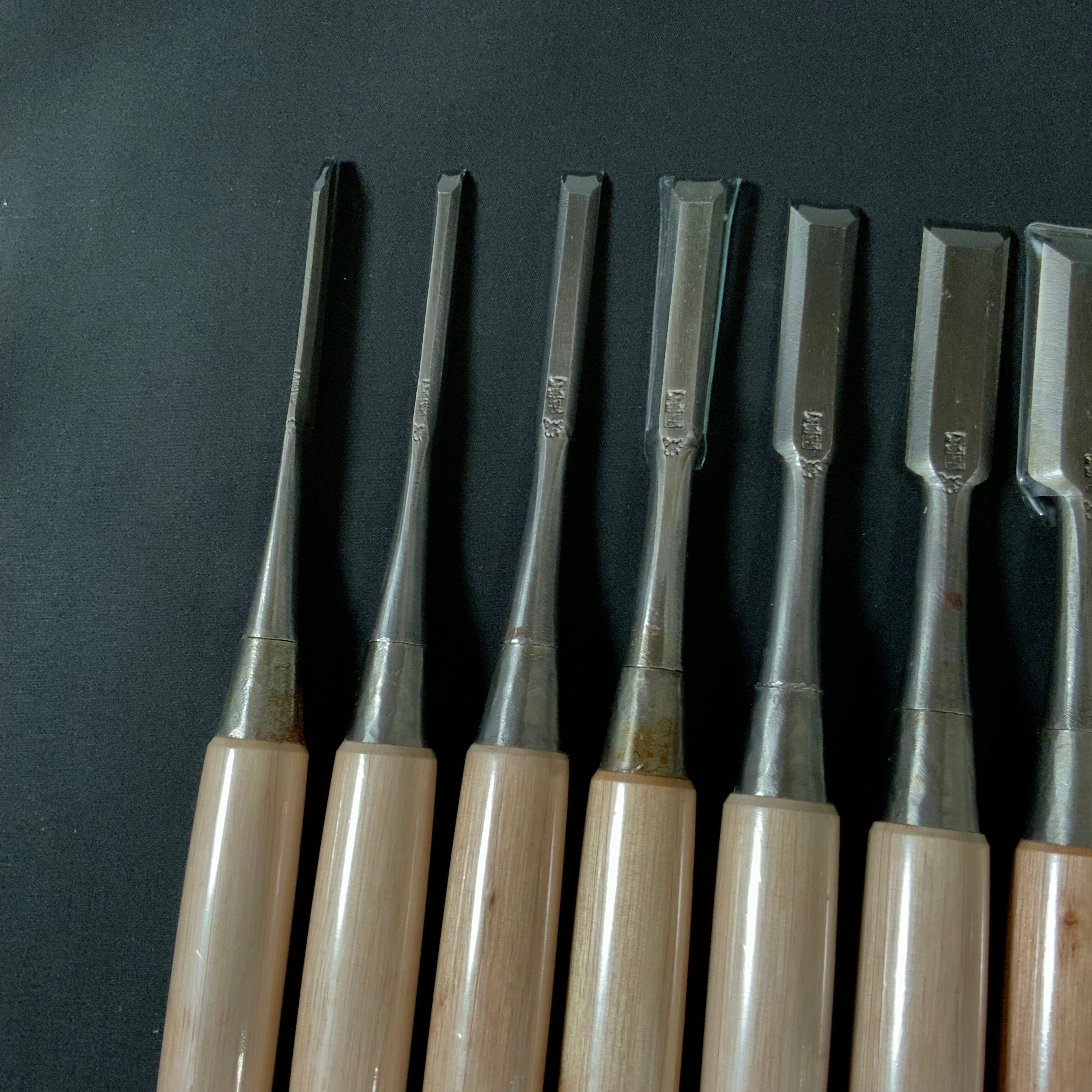 Old stock #1 Kunikei Triple Ura Bench chisels set file finishing by Ikeda Yoshiro 掘出し物 池田慶郎氏 三代目国慶作 追入組鑿 三本裏