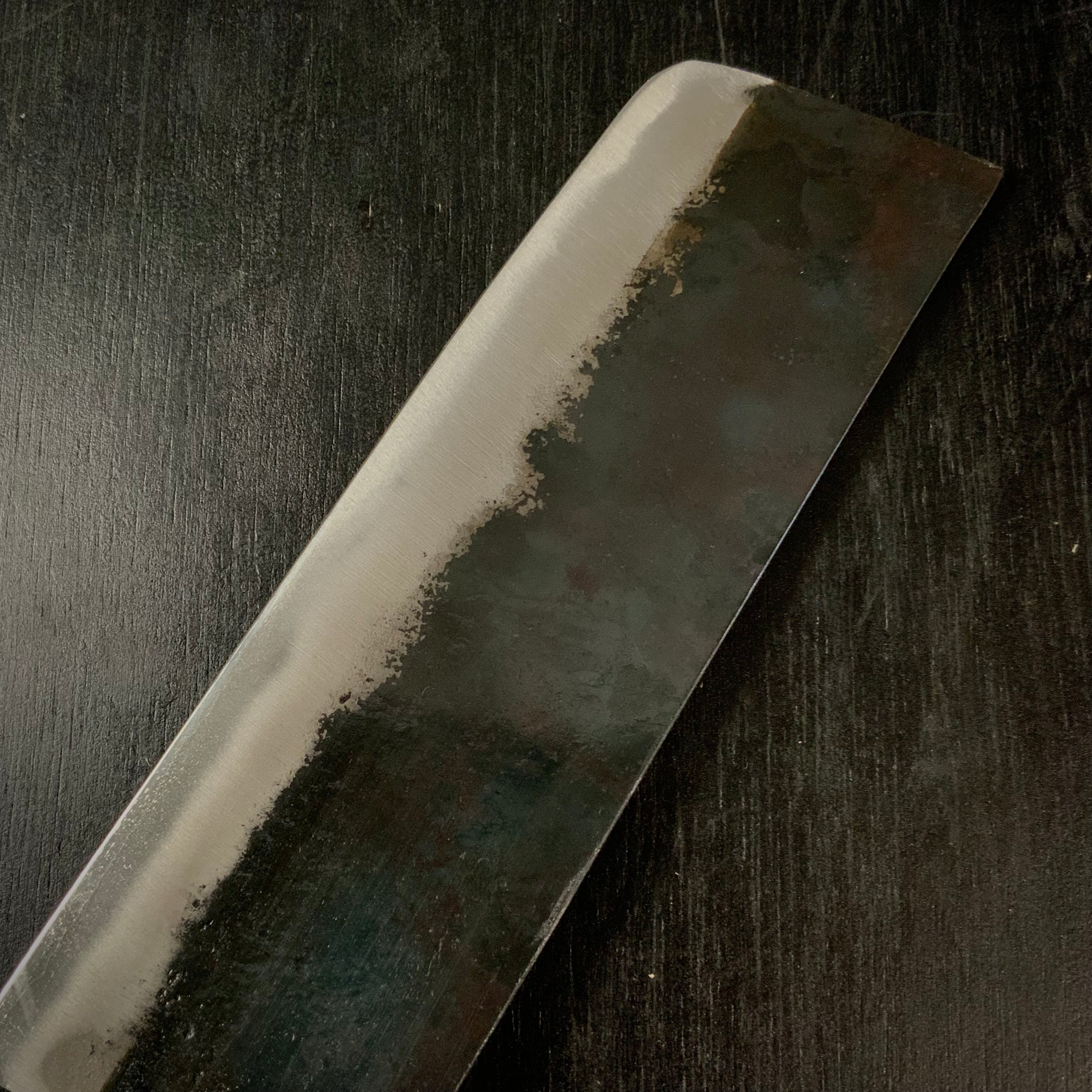 Ninju Kurouchi Nakiri Habahiro Kitchen Knife Blue Steel / 仁寿 黒打 菜切幅広包丁 165mm 青紙鋼 P柄シノギ付