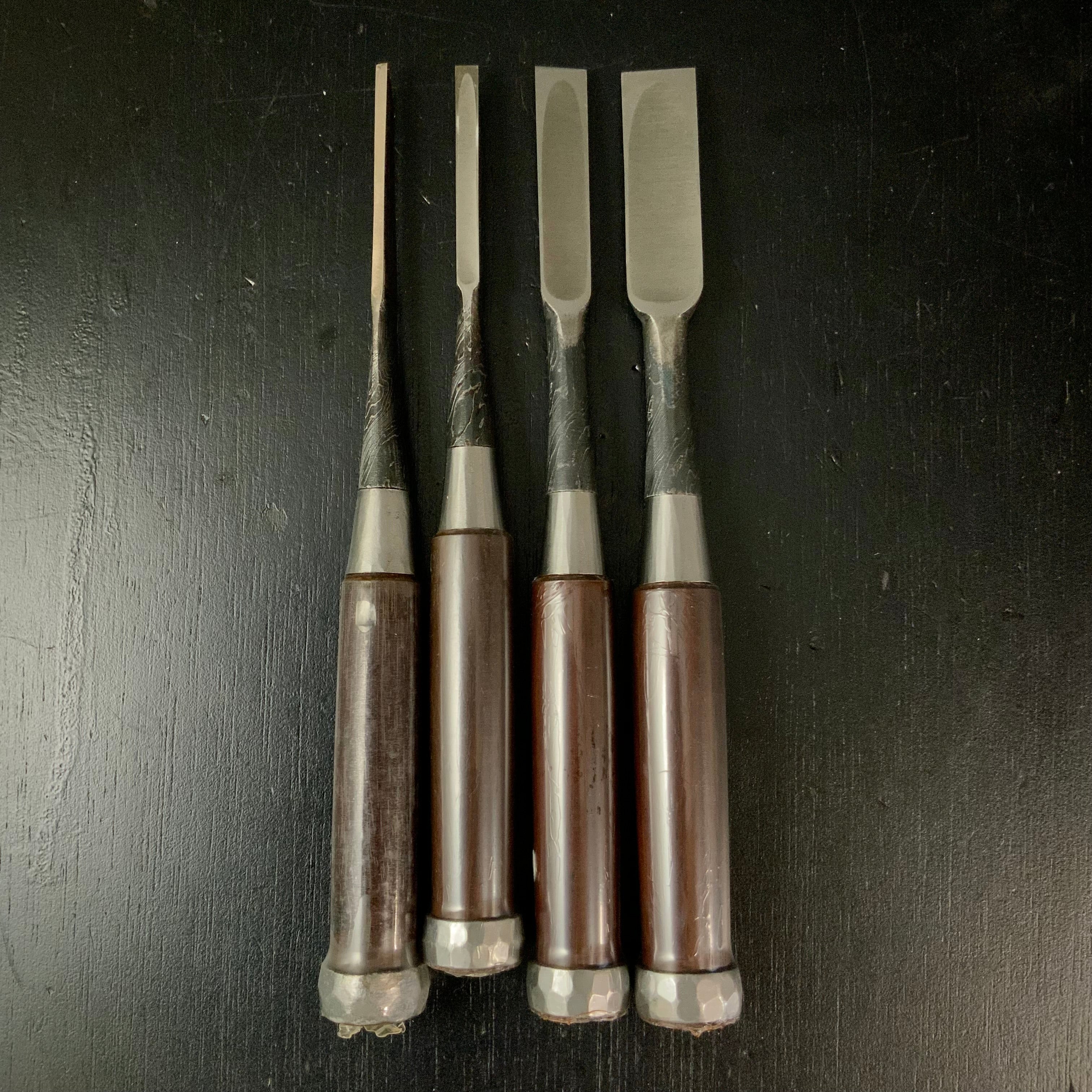 Tasai Mokume Special Dovetail Bench chisels with Rosewood Handle 田斎作 木目 鎬追入鑿 紫檀柄