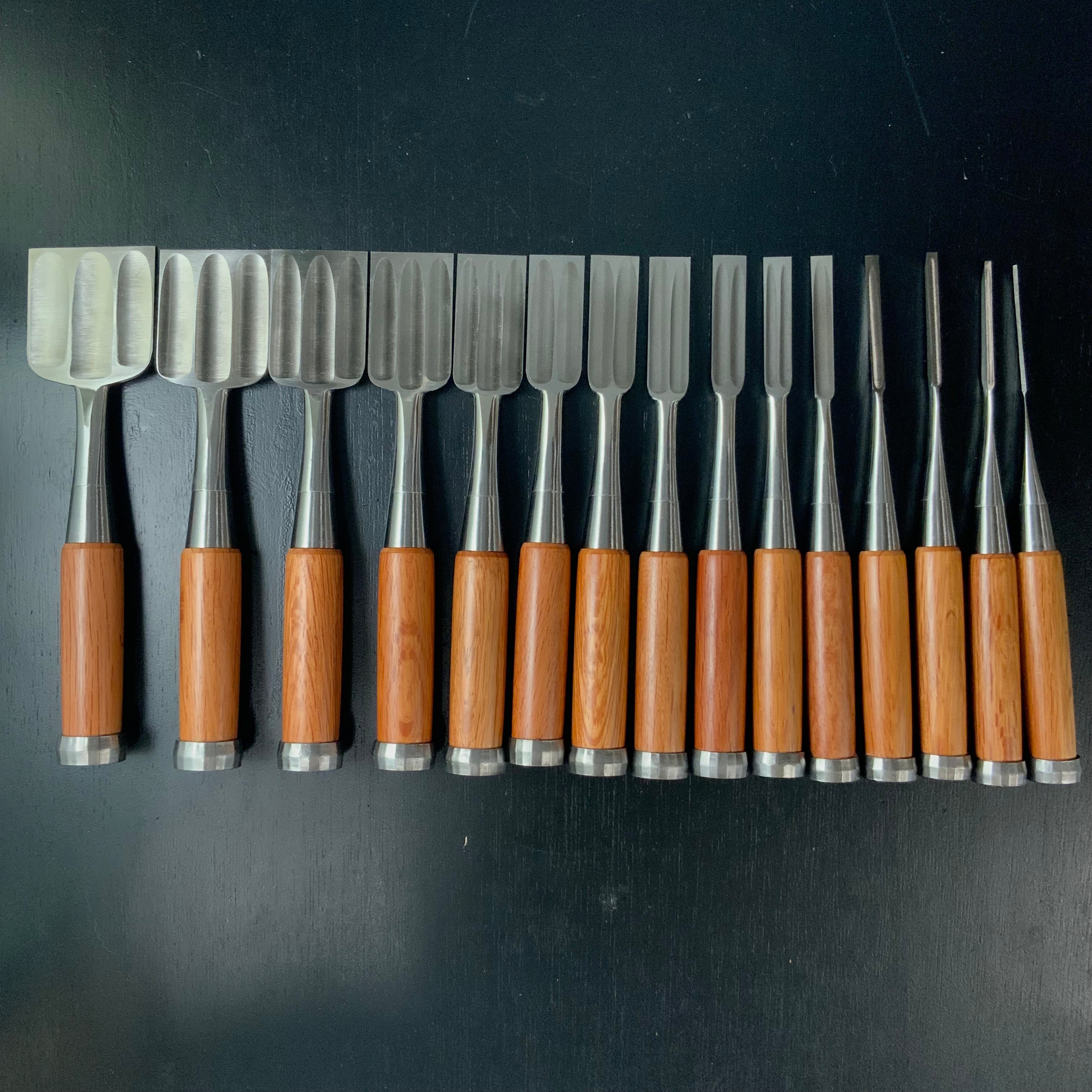 Sukemaru 4th High-Speed Steel Bench chisels set by Usui Yoshio 四代助丸 碓氷淑郎 ハイス鋼追入組鑿 三つ裏 15本組 Oirenomi