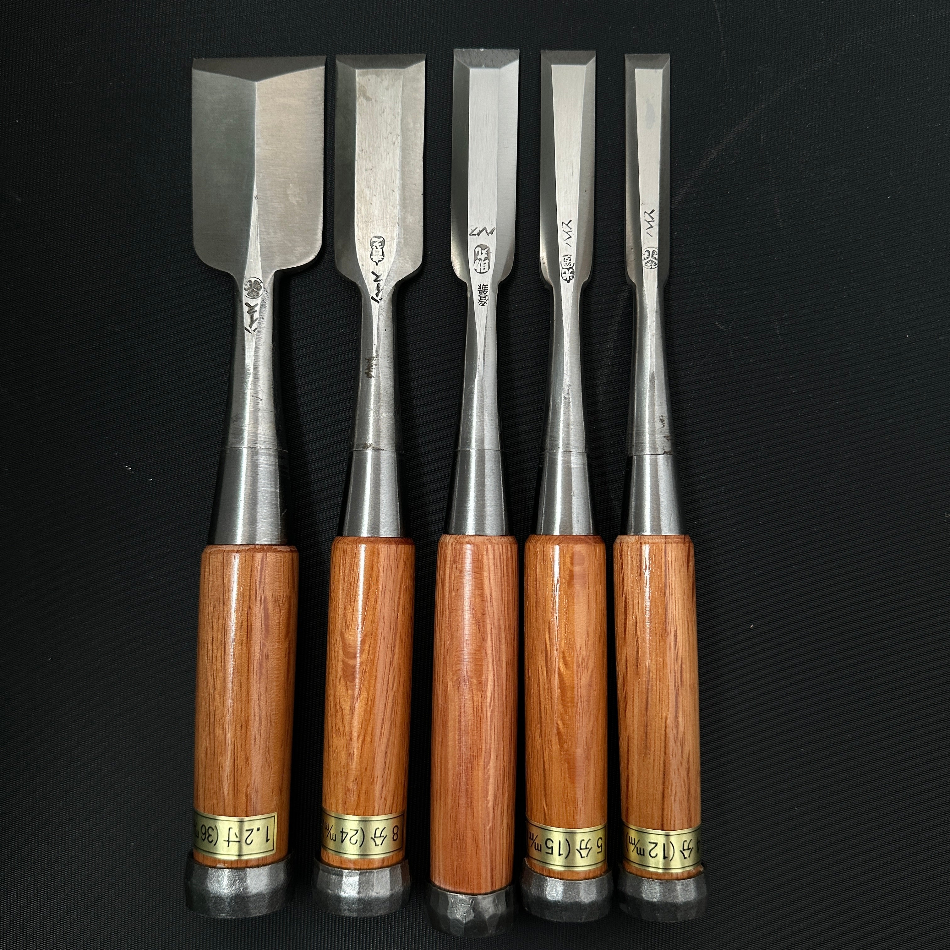 Old Stock Mixed Set High Speed Steel Bench Chisels Set 掘出し物 助丸作 バラ鑿合わせ ハイス追入鑿 5本組