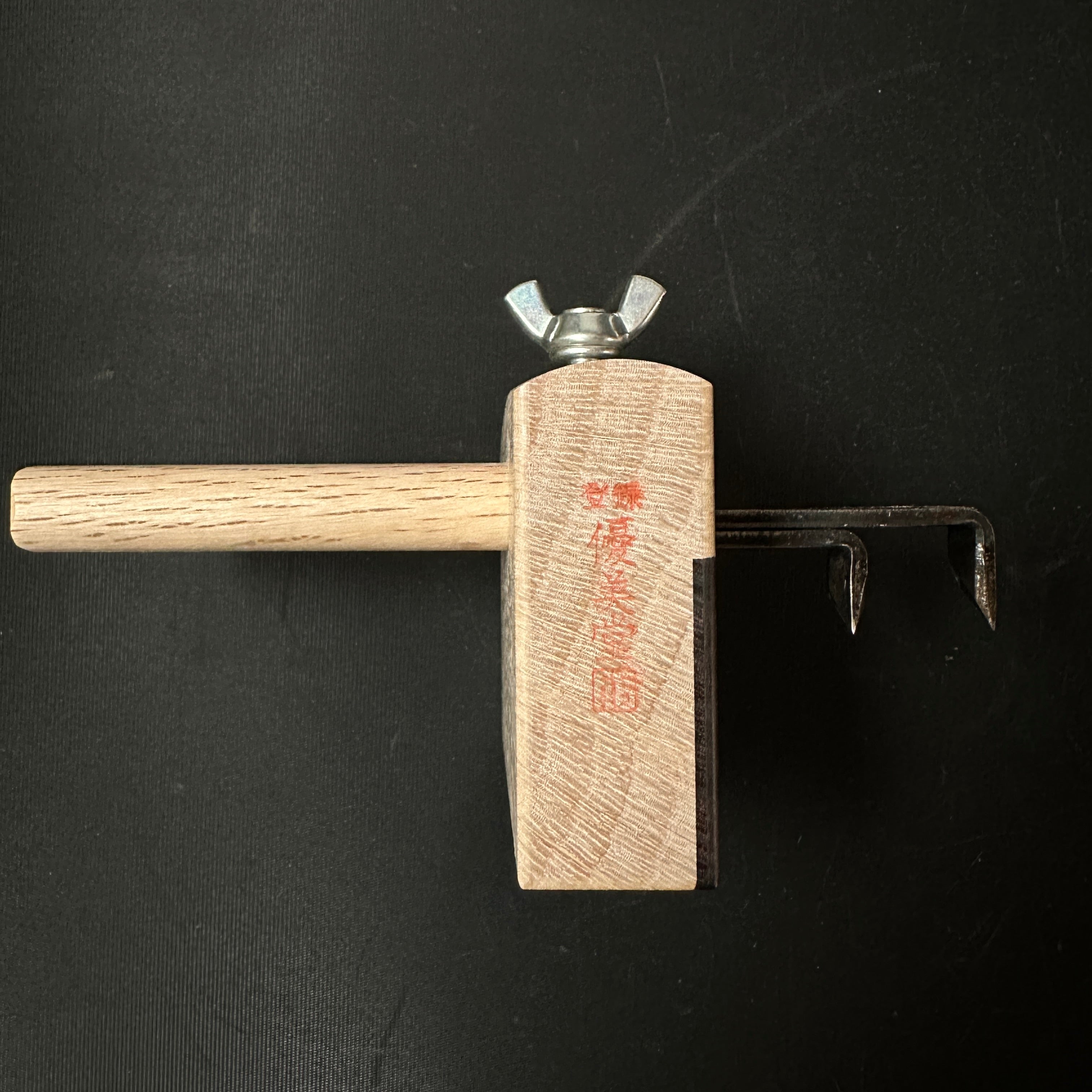 Yubido Small Marking gauge wide body with two scribing rods Ebony Paste 優美堂 鎌毛引 黒檀張 幅広 (小) Kebiki
