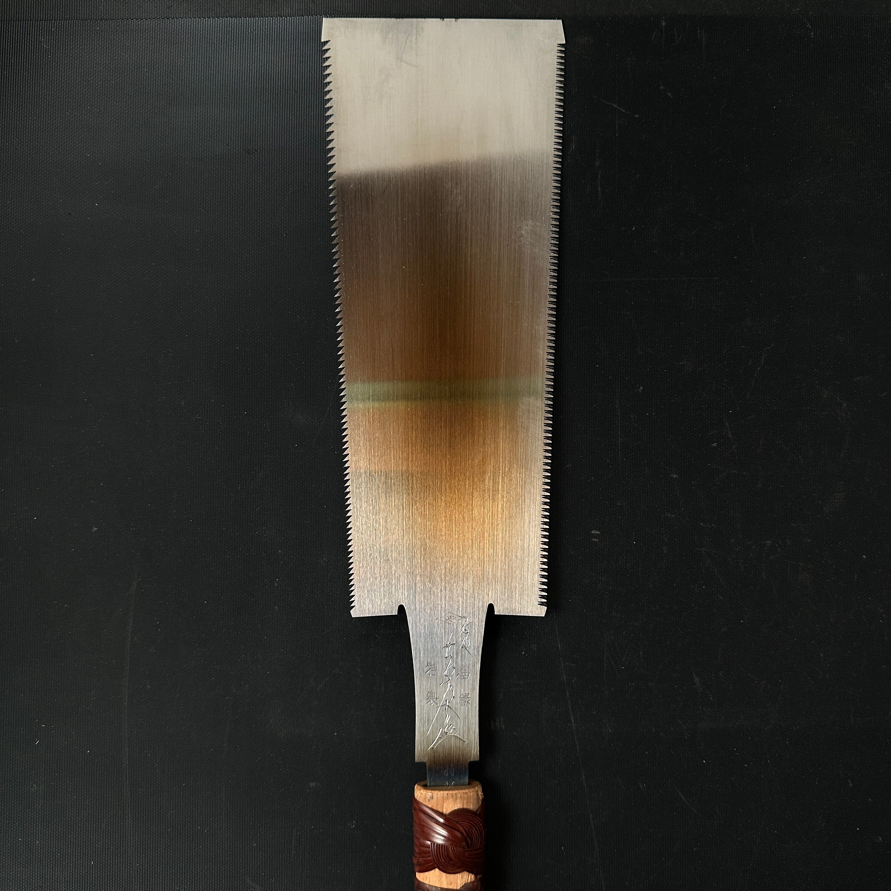 #R31 Ready to use! Old stock Double Edge Saw with Eddy Type Handles set by Kurashige 直ぐ使い 倉重栄助 目立 渦巻き柄 両刃鋸 240mm