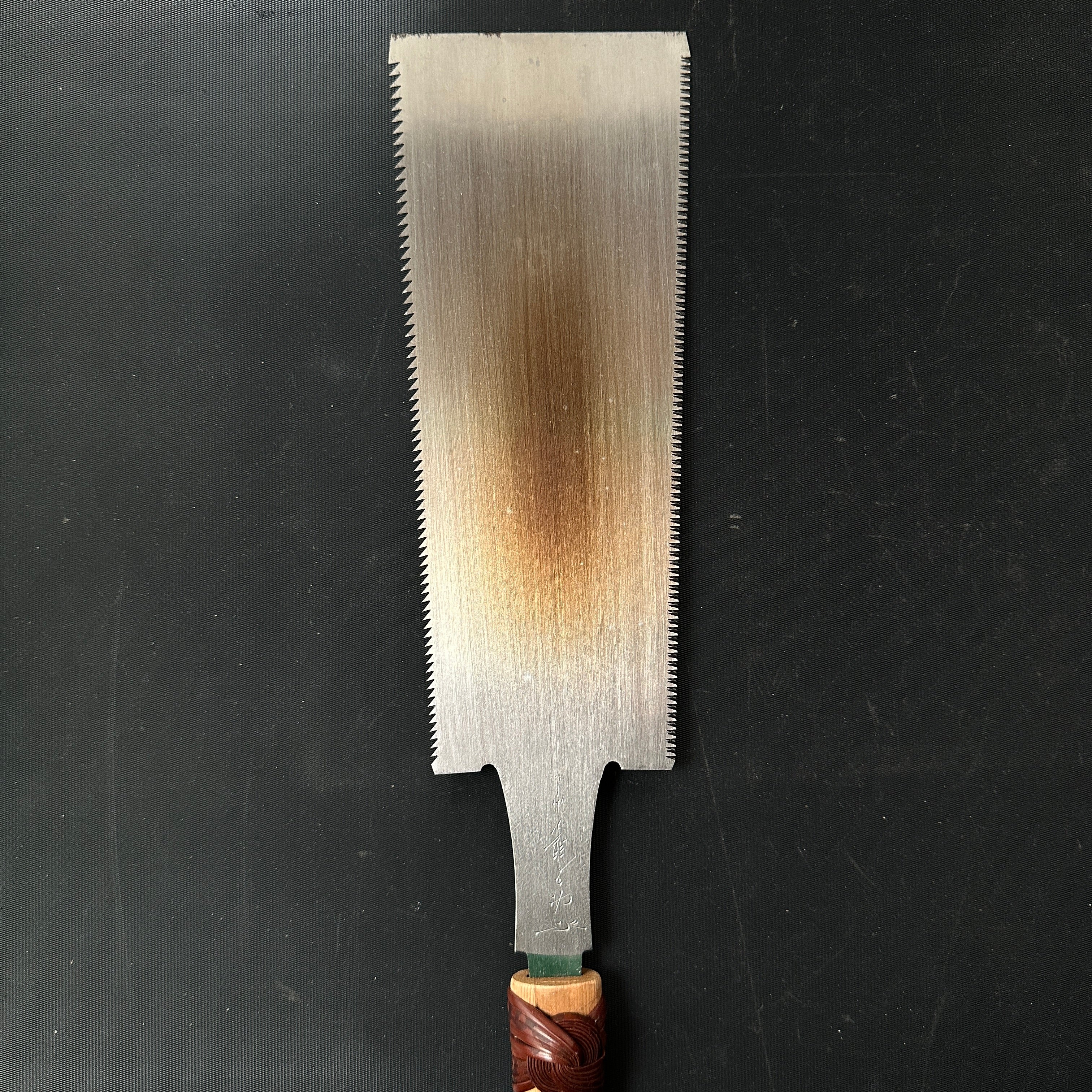 #R30 Ready to use! Old stock Double Edge Saw with Eddy Type Handles set by Kurashige 直ぐ使い 倉重栄助 目立 渦巻き柄 両刃鋸 210mm