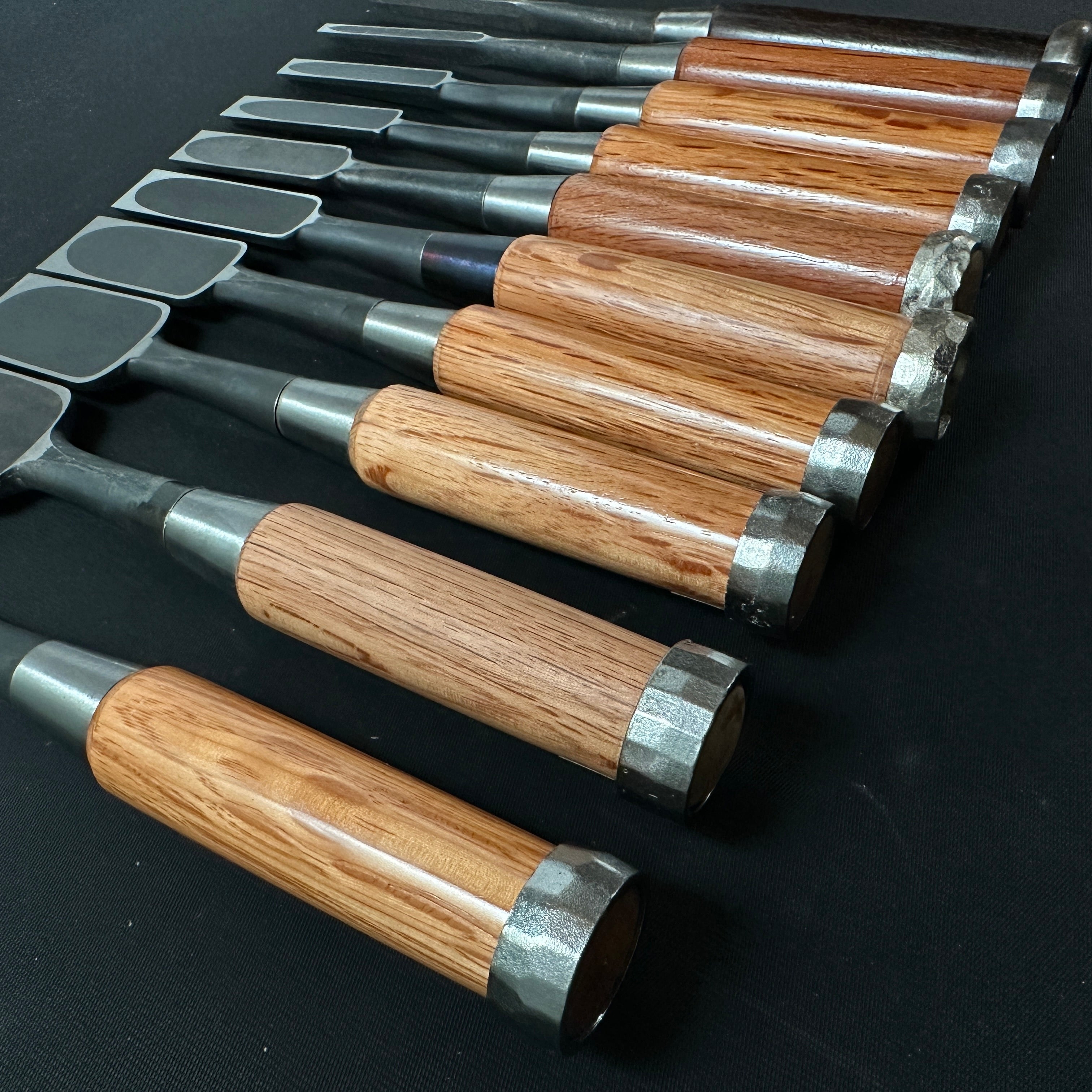 Kazuhiro Old stock Bench chisels set by Endou Kazuo 遠藤一雄作 かず弘 追入10本組鑿 Oiirenomi