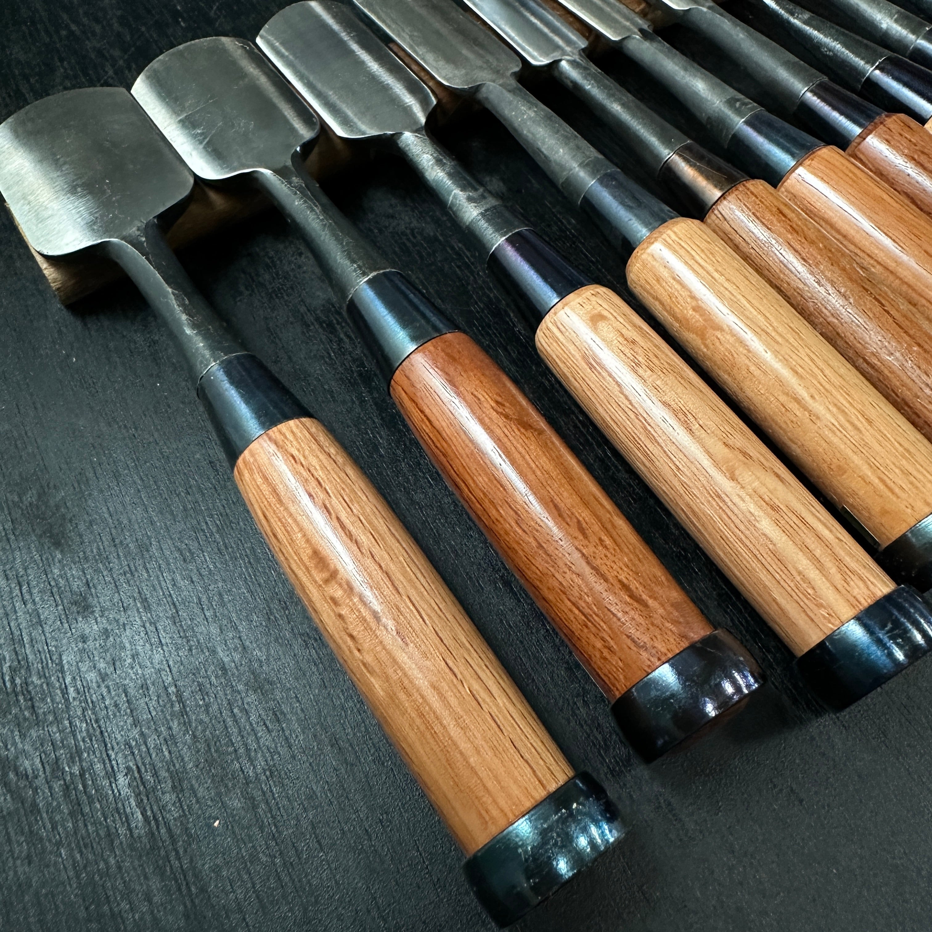 #16 Old stock Soto maru chisels set with white steel 掘出し物 外丸組鑿 10本組 Sotomarunomi