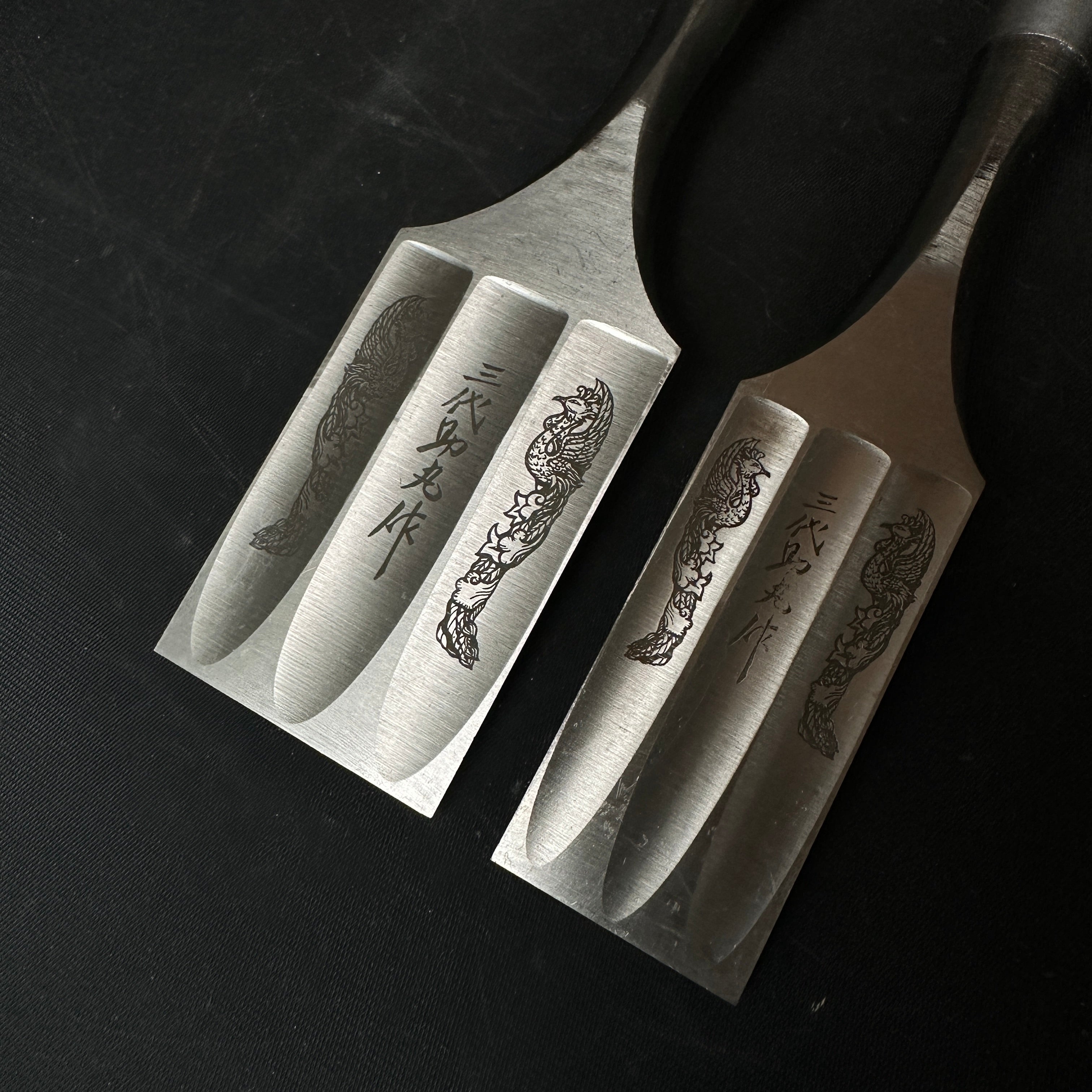 Old stock Sukemaru 3rd Damekiri chisels 掘出し物 三代助丸作 碓氷金三郎氏 ダメ切り鑿 三つ裏 Damekirinomi 36,48mm