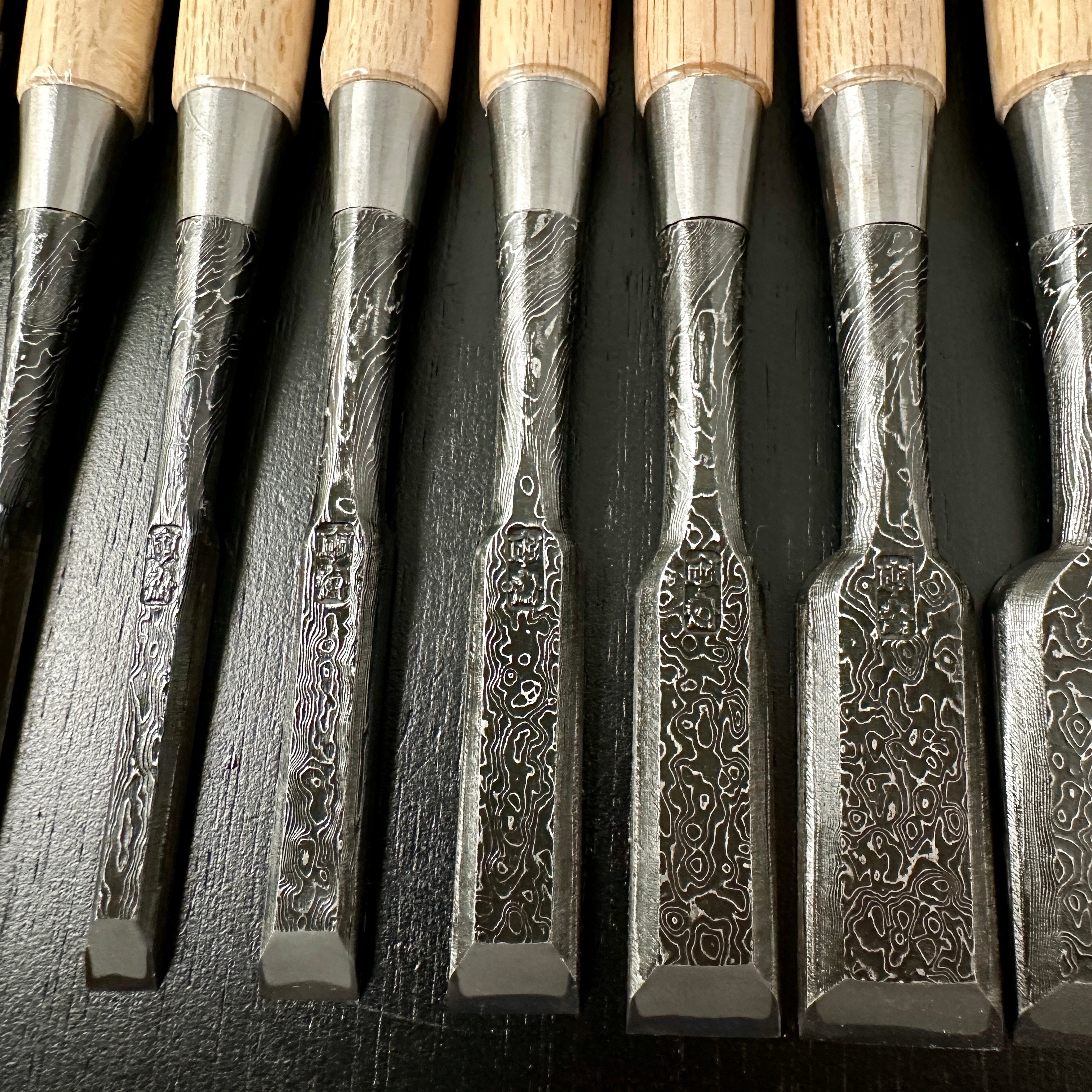 Tasai Mokume Special Bench chisels set 田斎作 木目造り 追入組鑿 10本組 白樫柄