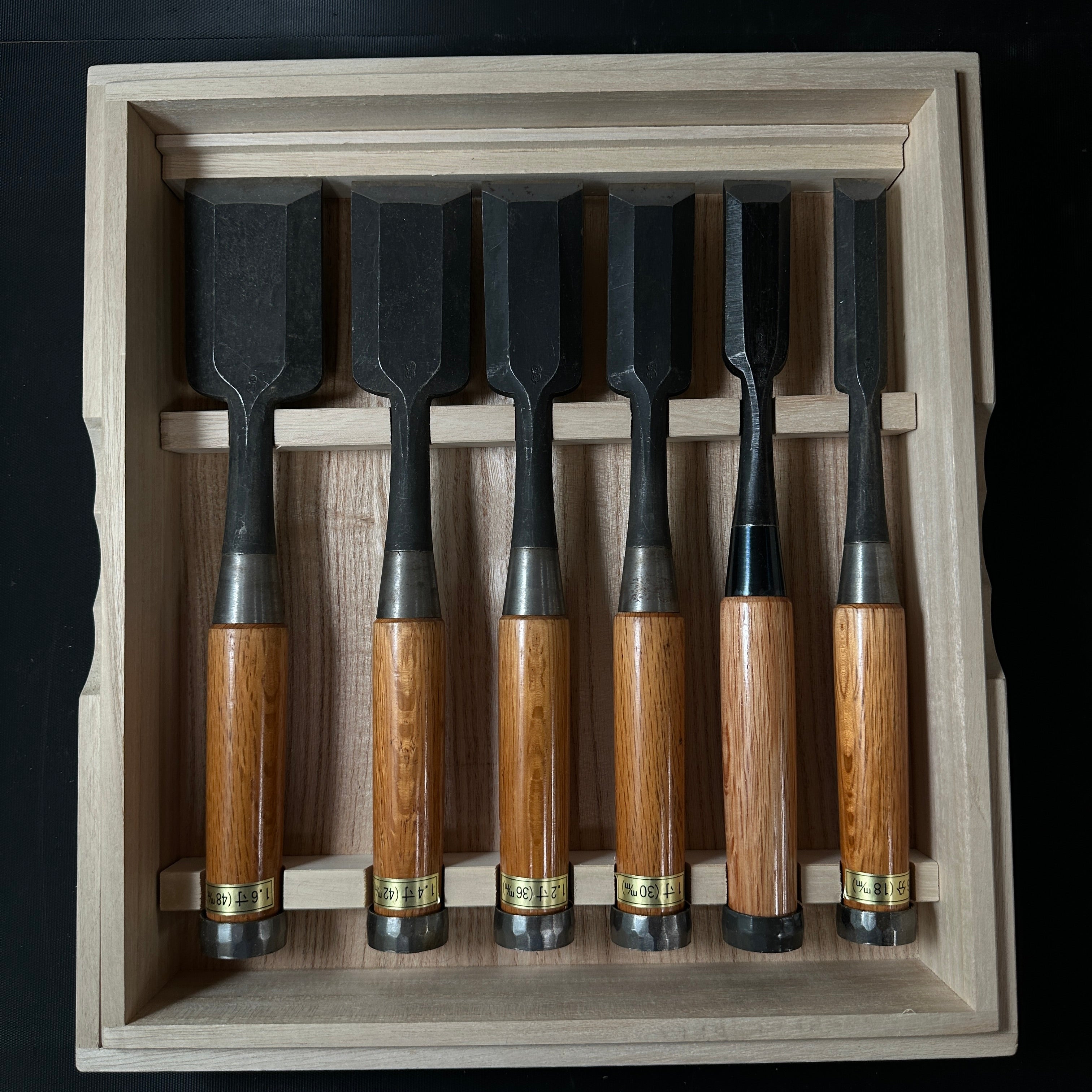 Old stock #1 Shorter Timber Chisels set 掘出し物 中叩組鑿 6本組 バラ鑿組み合わせ Chu-Tatakinomi