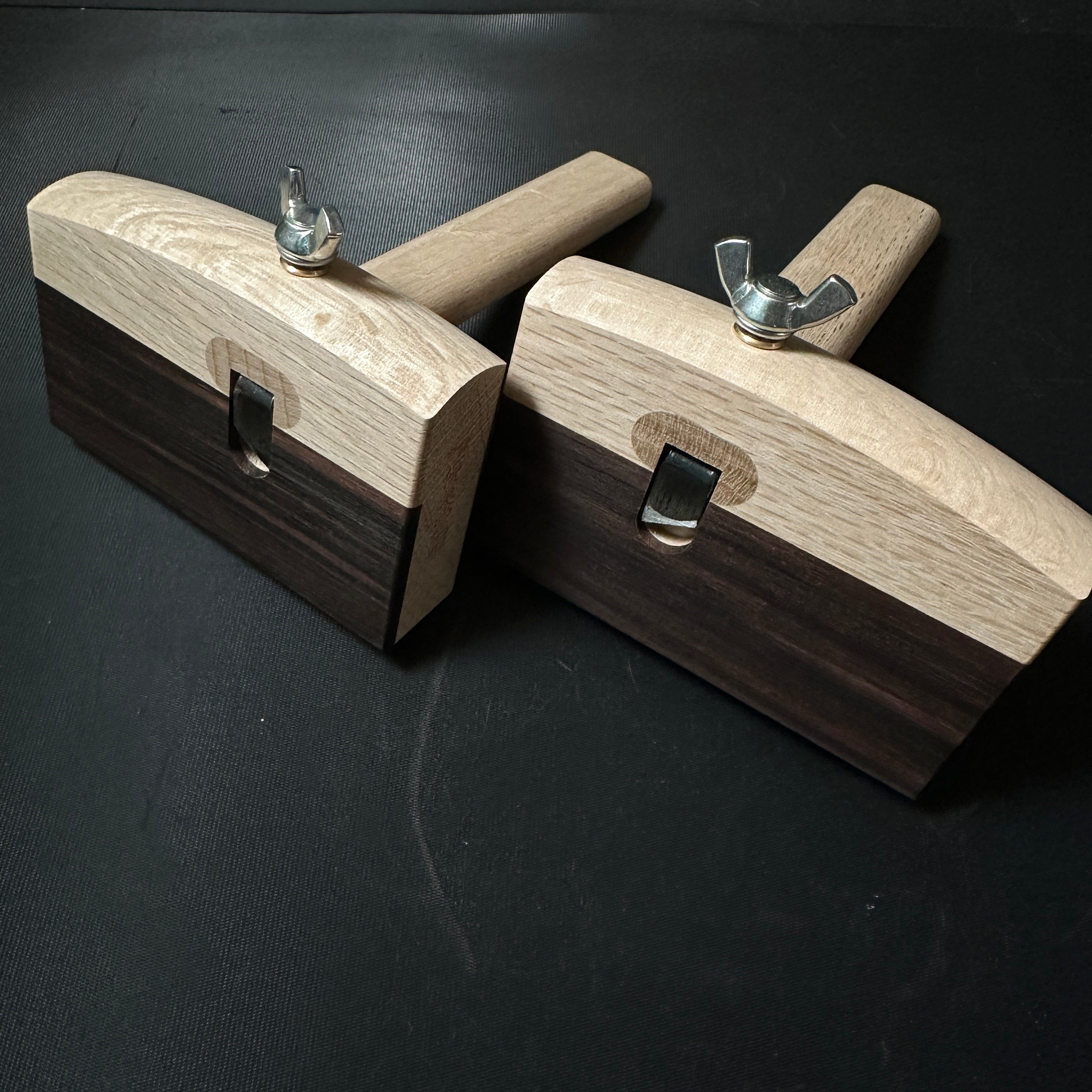 Yubido Ebony Paste Marking gauge wide body with two scribing rods 優美堂 鎌毛引 黒檀張 幅広 Kebiki