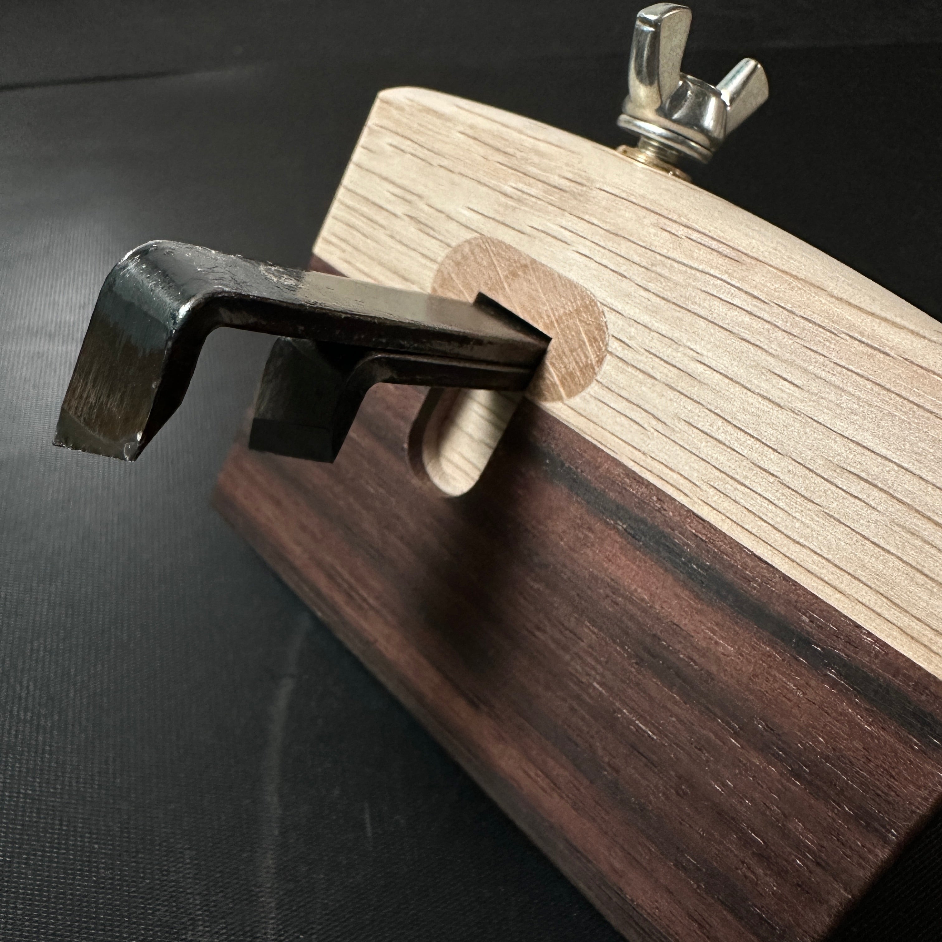 Yubido Small Marking gauge wide body with two scribing rods Ebony Paste 優美堂 鎌毛引 黒檀張 幅広 (小) Kebiki