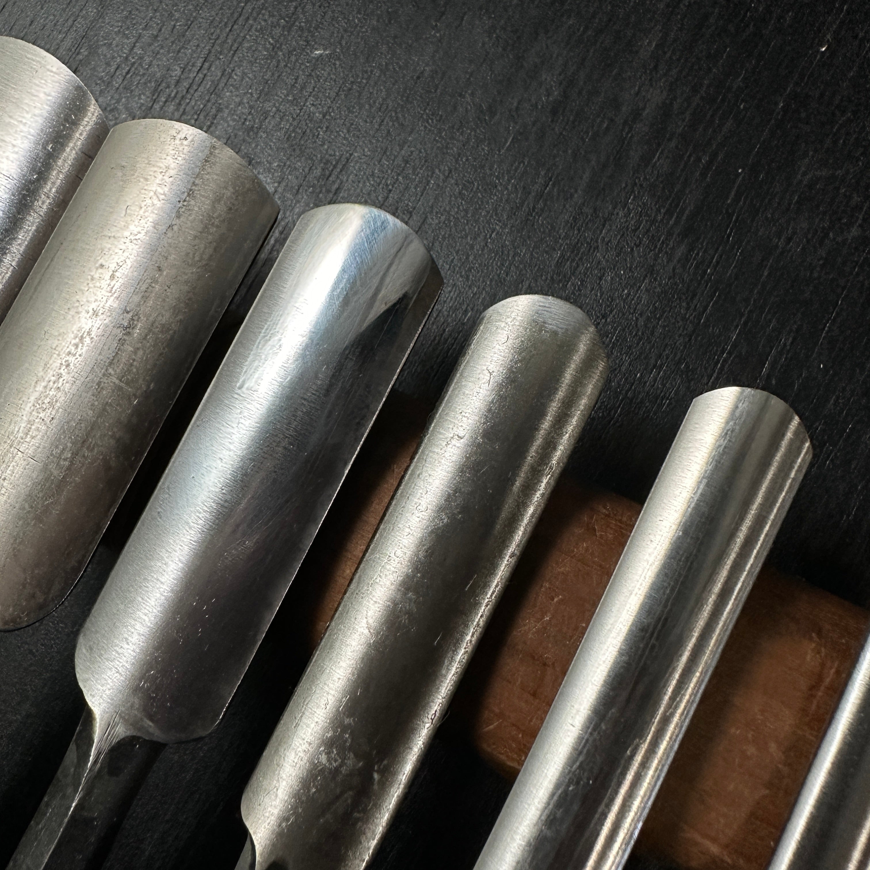 #16 Old stock Soto maru chisels set with white steel 掘出し物 外丸組鑿 10本組 Sotomarunomi