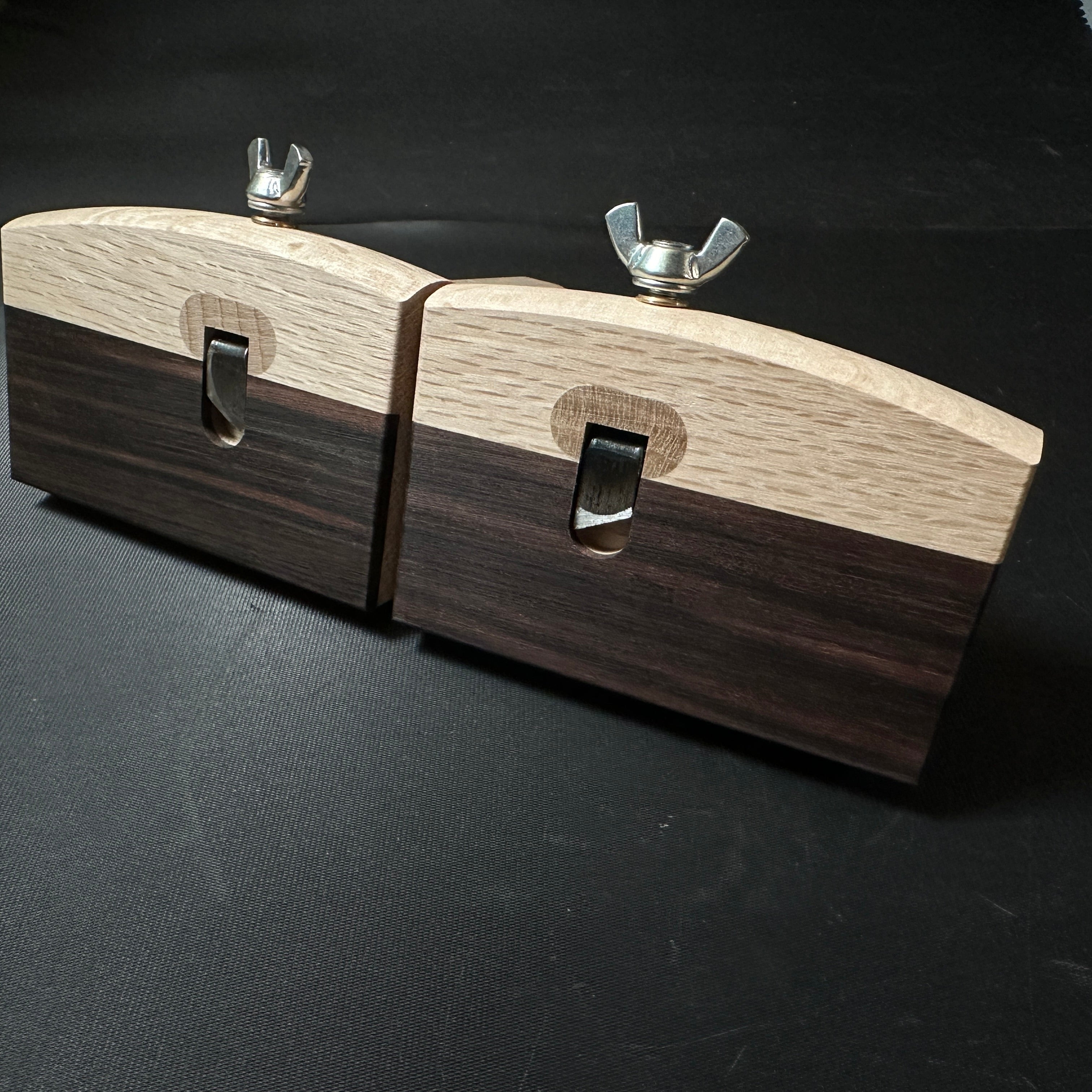 Yubido Ebony Paste Marking gauge wide body with two scribing rods 優美堂 鎌毛引 黒檀張 幅広 Kebiki