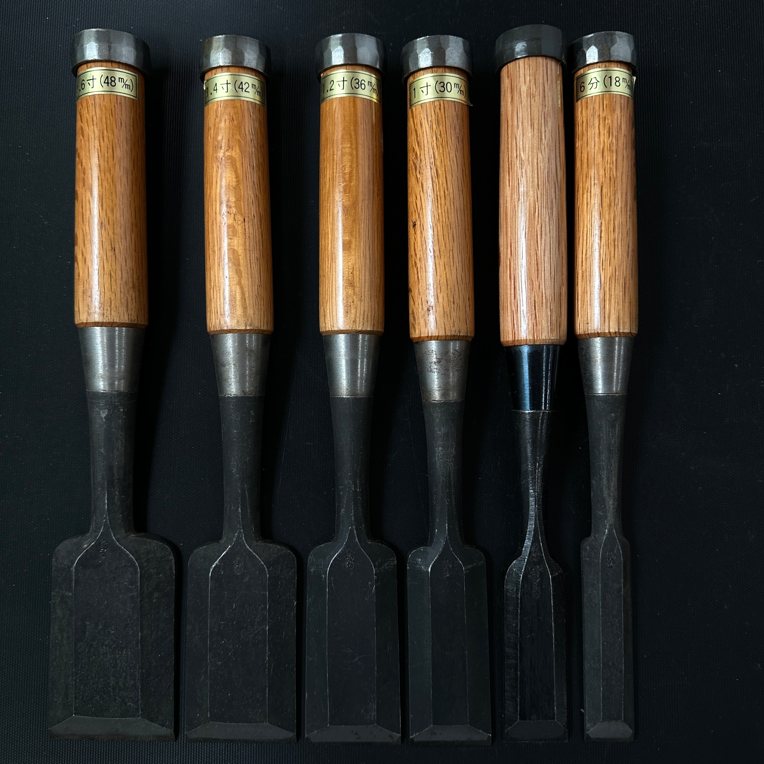Old stock #1 Shorter Timber Chisels set 掘出し物 中叩組鑿 6本組 バラ鑿組み合わせ Chu-Tatakinomi