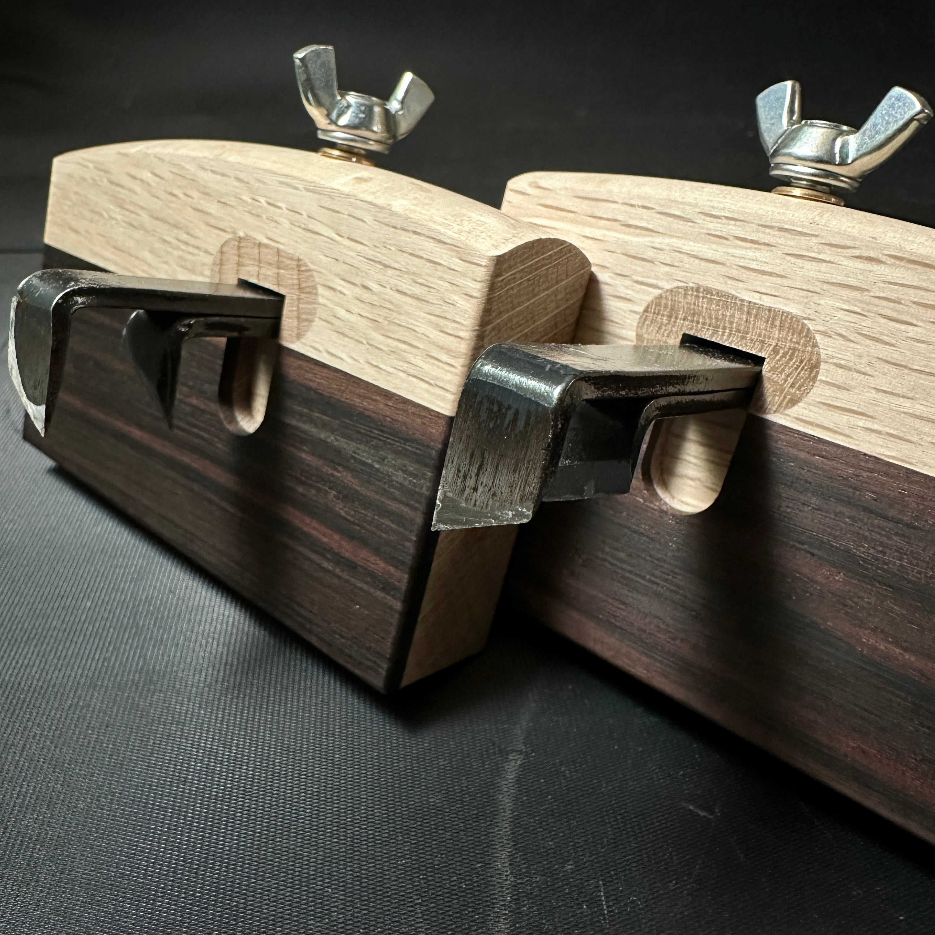 Yubido Ebony Paste Marking gauge wide body with two scribing rods 優美堂 鎌毛引 黒檀張 幅広 Kebiki