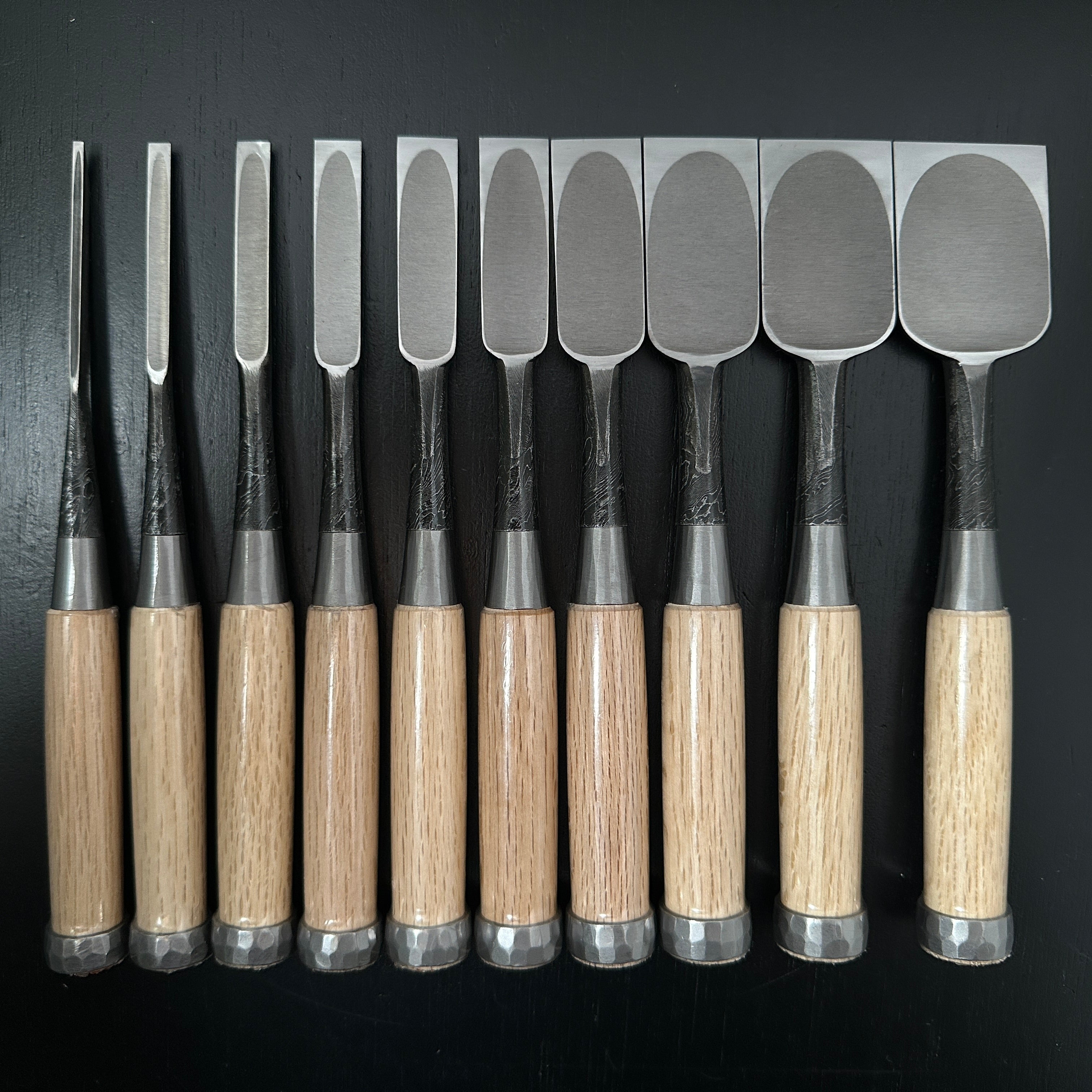Tasai Mokume Special Bench chisels set 田斎作 木目造り 追入組鑿 10本組 白樫柄