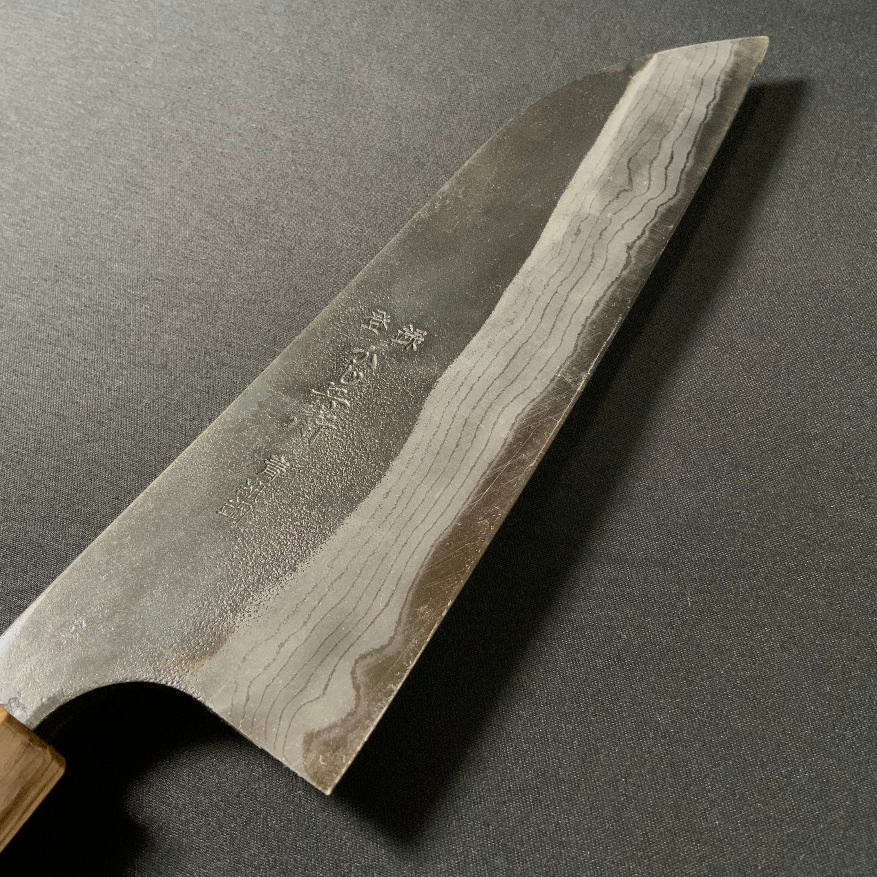 Hand made Kajihei Santoku Kitchen Knife with Blue steel かじ兵衛 青紙鋼 墨流し 三徳包丁 八角樫柄 165mm