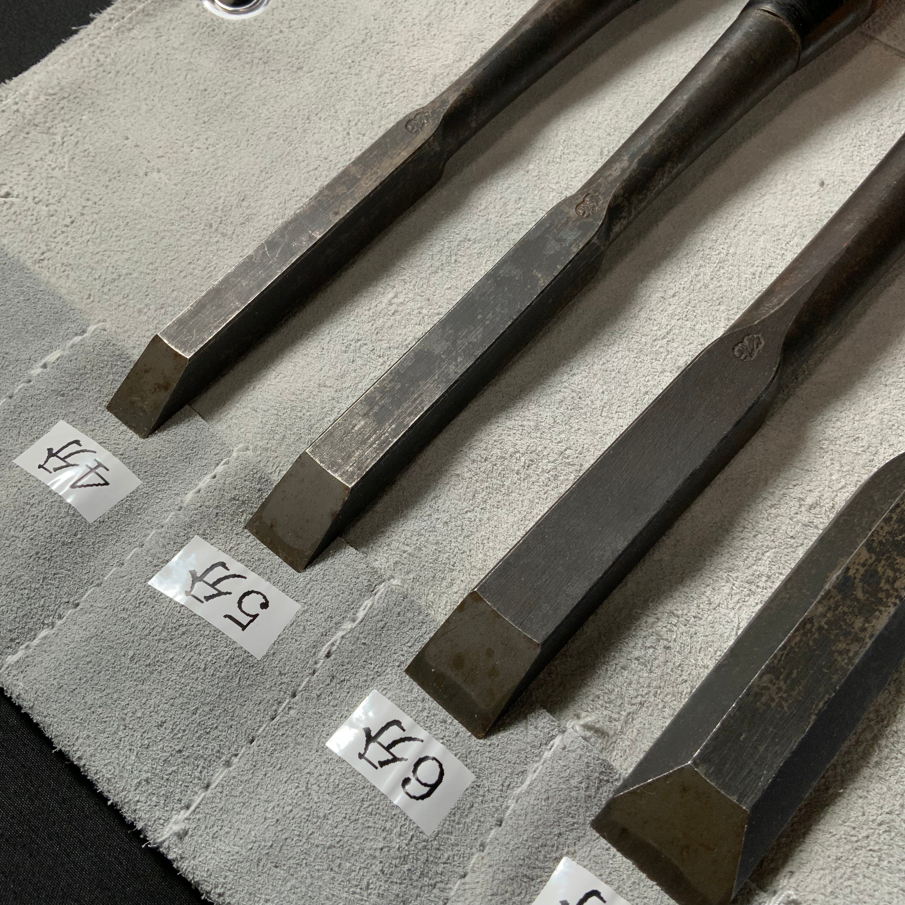掘出し物 二代目左久作 叩き鑿7本組 池上喬庸作 Old stock Hidari Hisasaku 2rd Timber chisels set 7pc by Ikegami Takanobu Tatakinomi