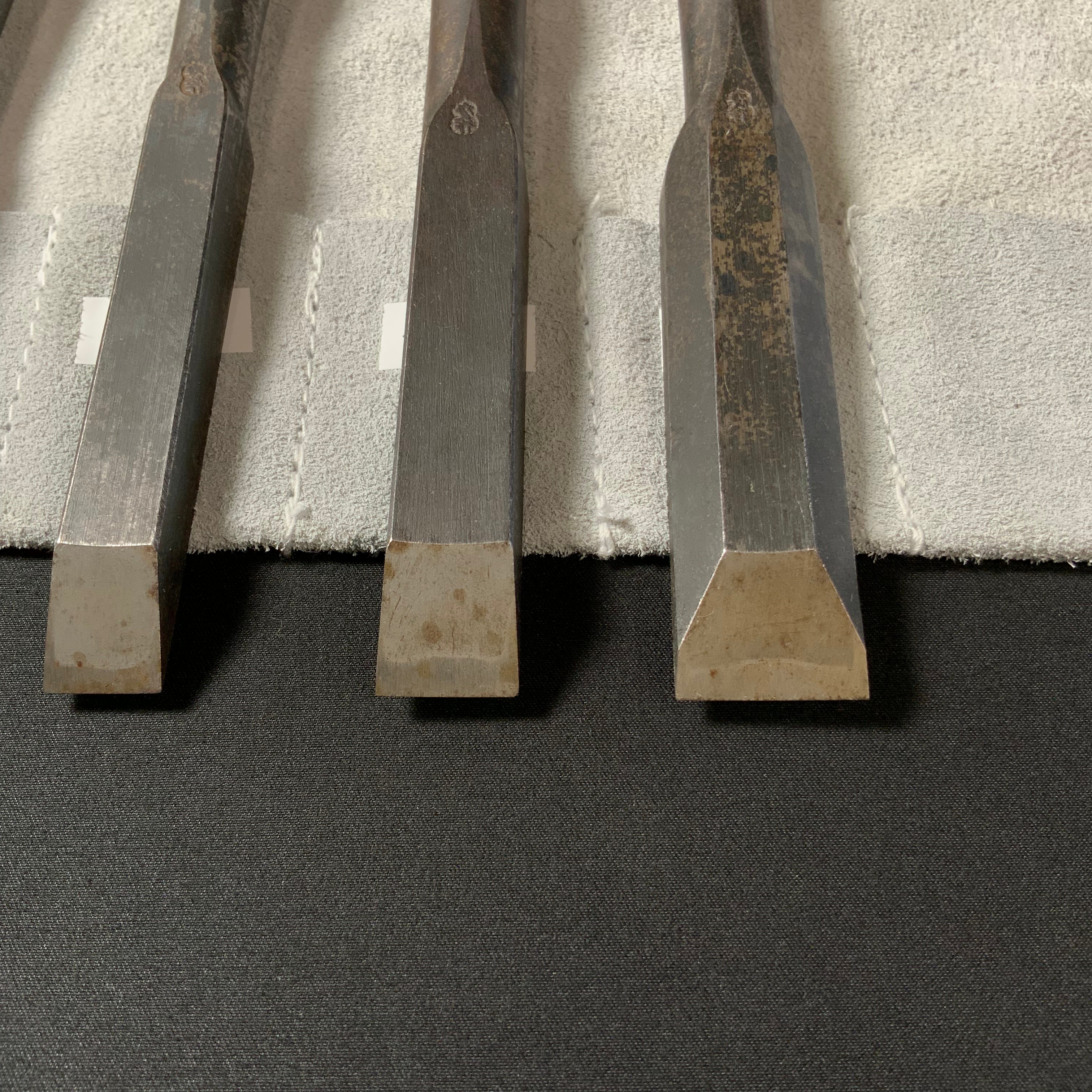 掘出し物 二代目左久作 叩き鑿7本組 池上喬庸作 Old stock Hidari Hisasaku 2rd Timber chisels set 7pc by Ikegami Takanobu Tatakinomi