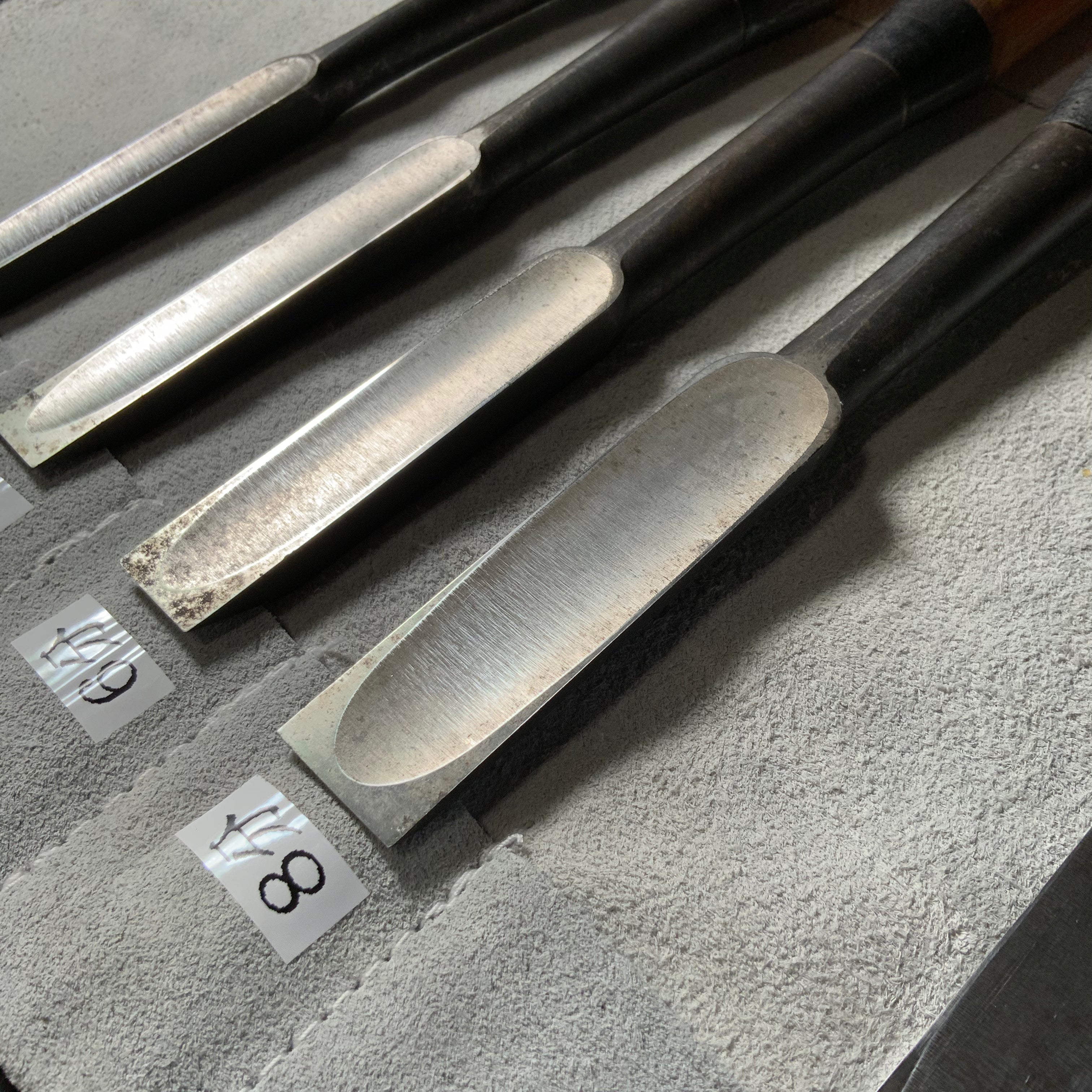 掘出し物 二代目左久作 叩き鑿7本組 池上喬庸作 Old stock Hidari Hisasaku 2rd Timber chisels set 7pc by Ikegami Takanobu Tatakinomi