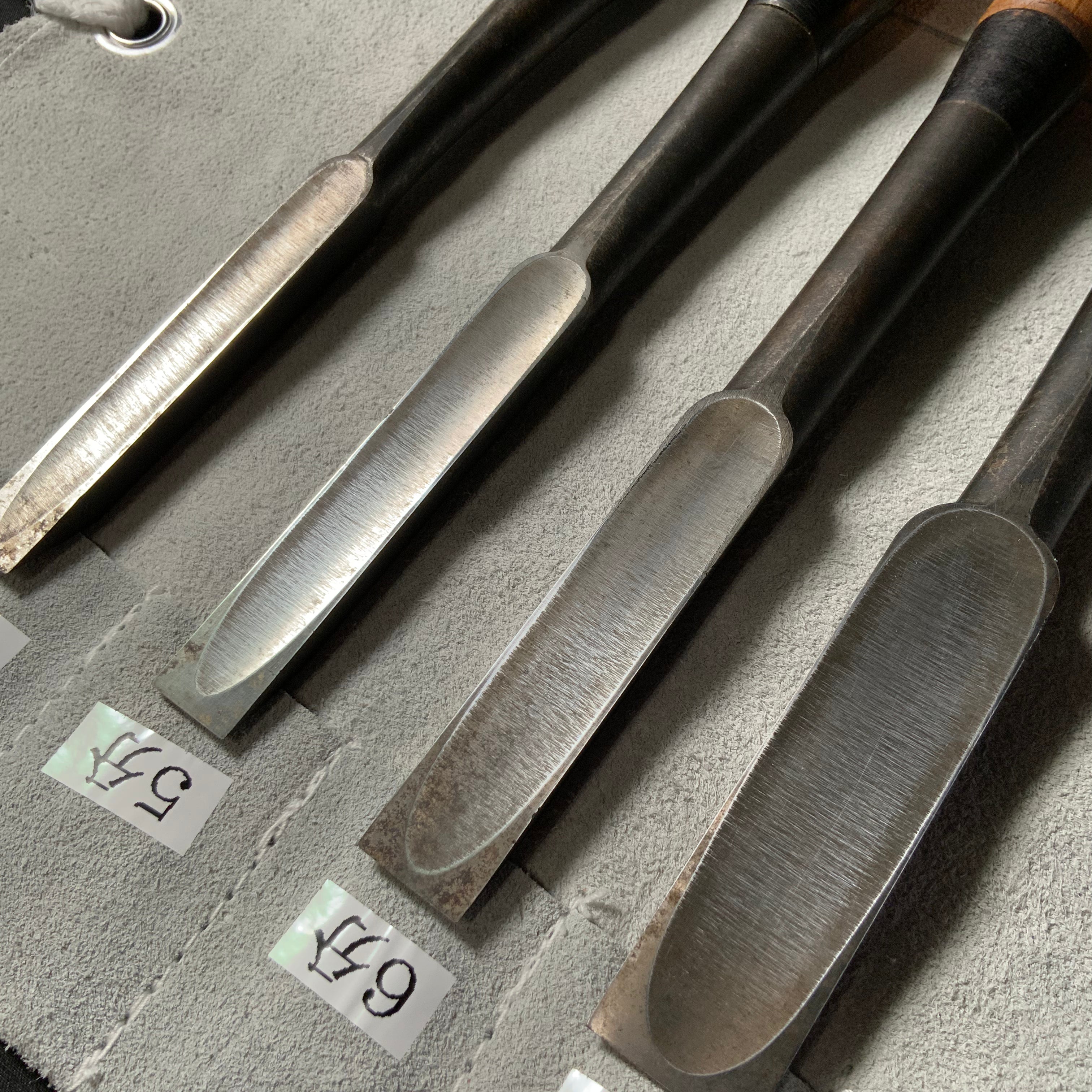 掘出し物 二代目左久作 叩き鑿7本組 池上喬庸作 Old stock Hidari Hisasaku 2rd Timber chisels set 7pc by Ikegami Takanobu Tatakinomi