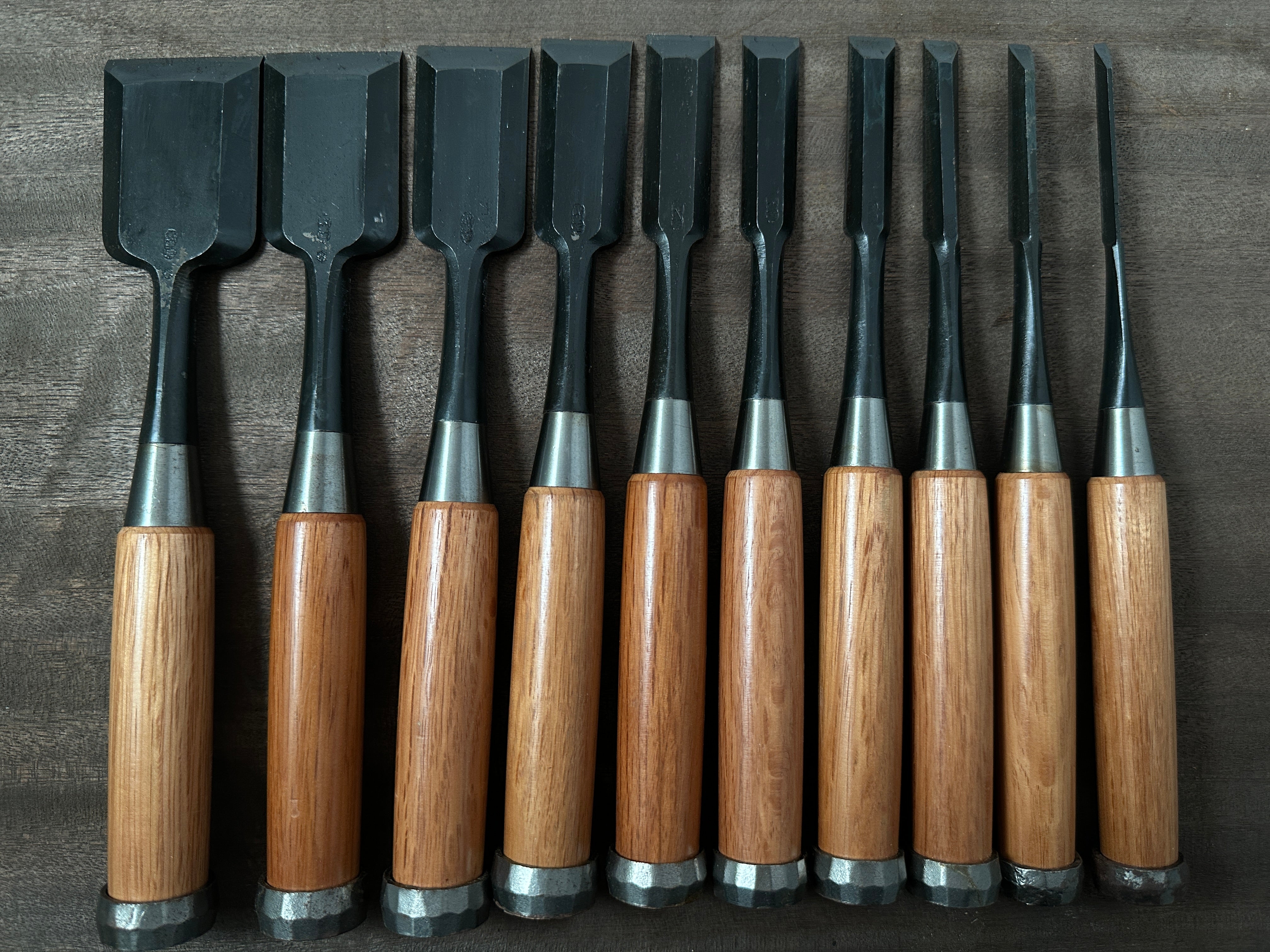 Old stock Hidari Ichihiro Second Generation Bench chisels set 掘出し物 二代目 左市弘 山崎勇作 追入組鑿 Oirenomi