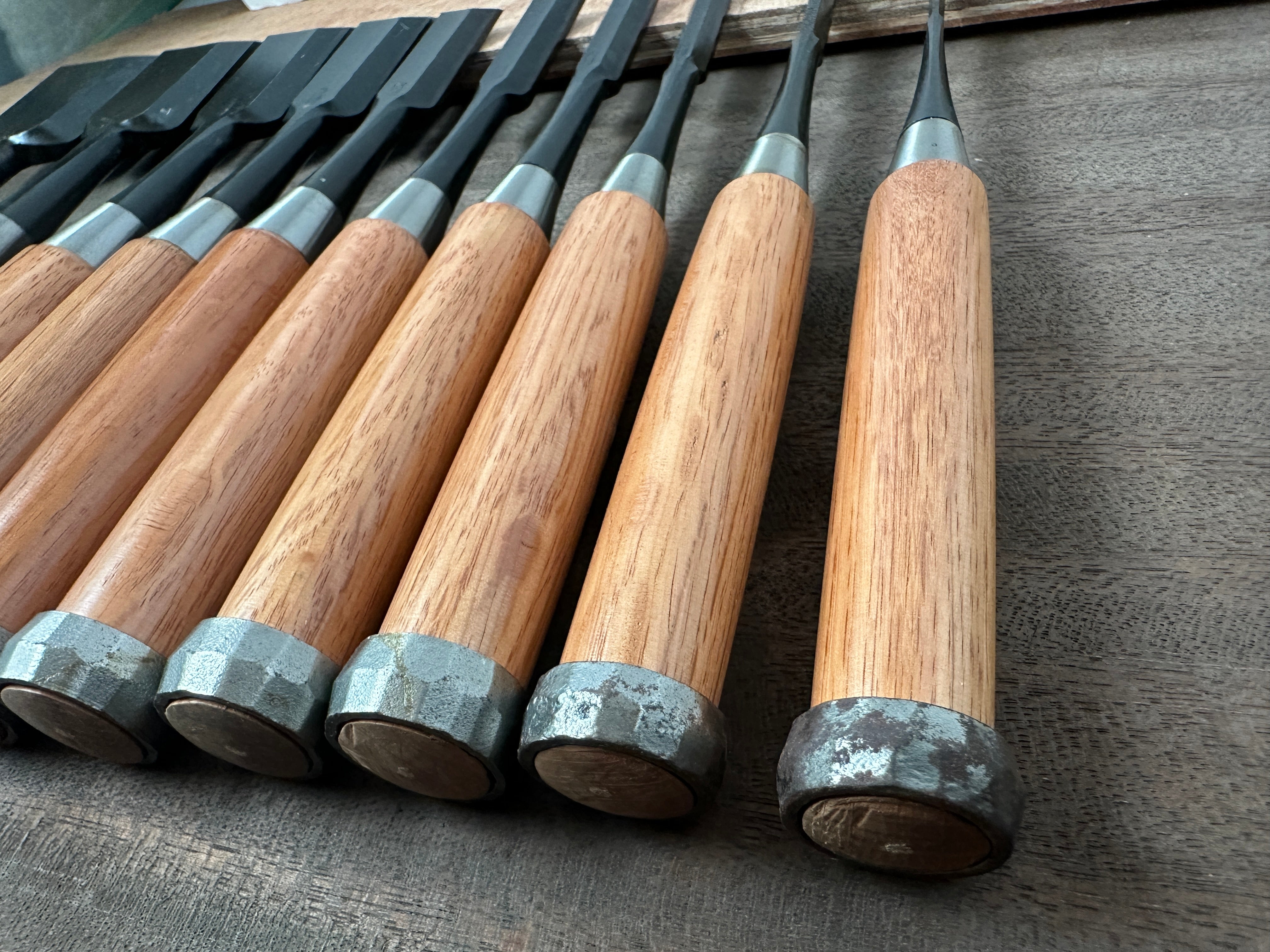 Old stock Hidari Ichihiro Second Generation Bench chisels set 掘出し物 二代目 左市弘 山崎勇作 追入組鑿 Oirenomi