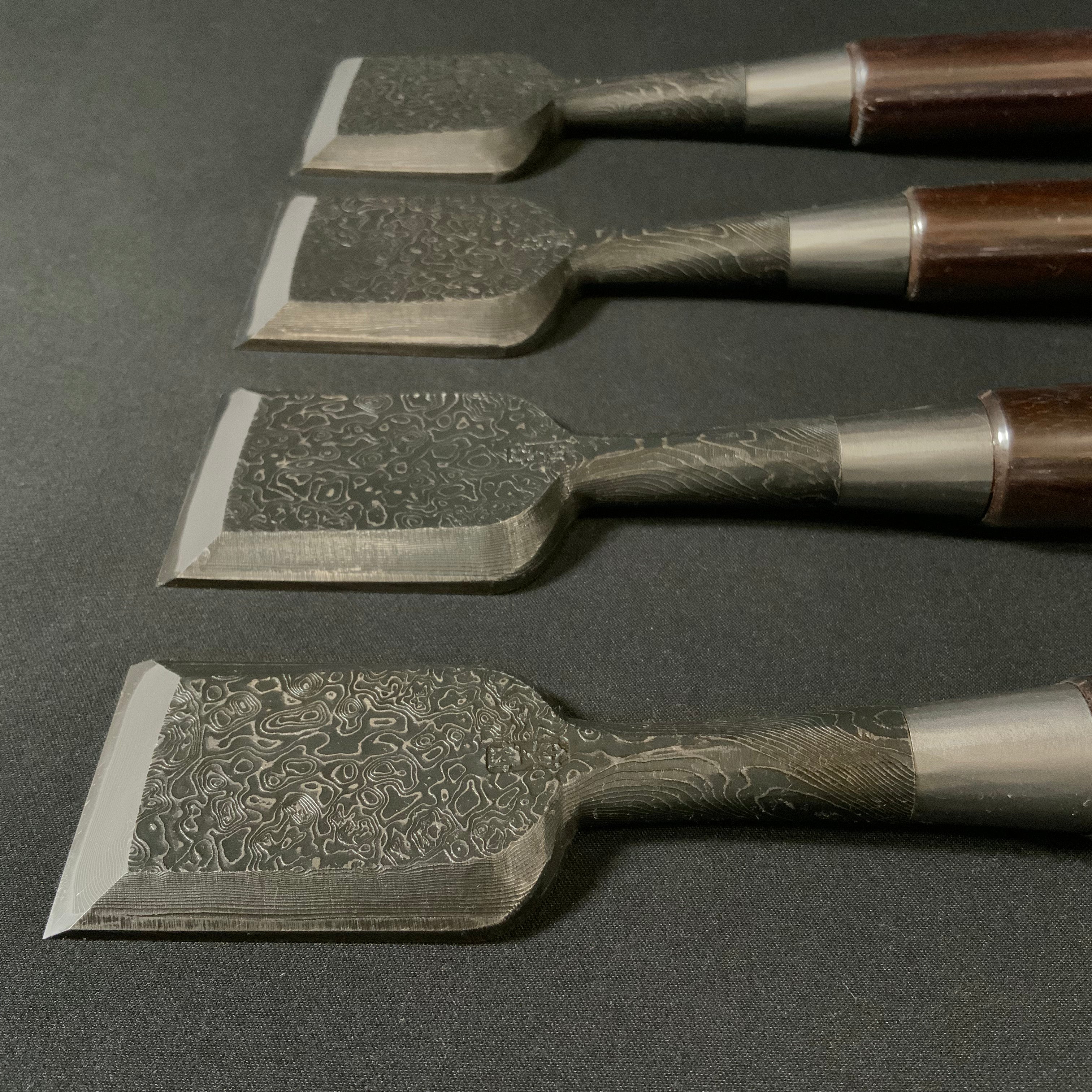 Tasai Mokume Special Bench chisels with Rosewood Handle (Large blade width) 田斎作 木目 追入鑿 紫檀柄