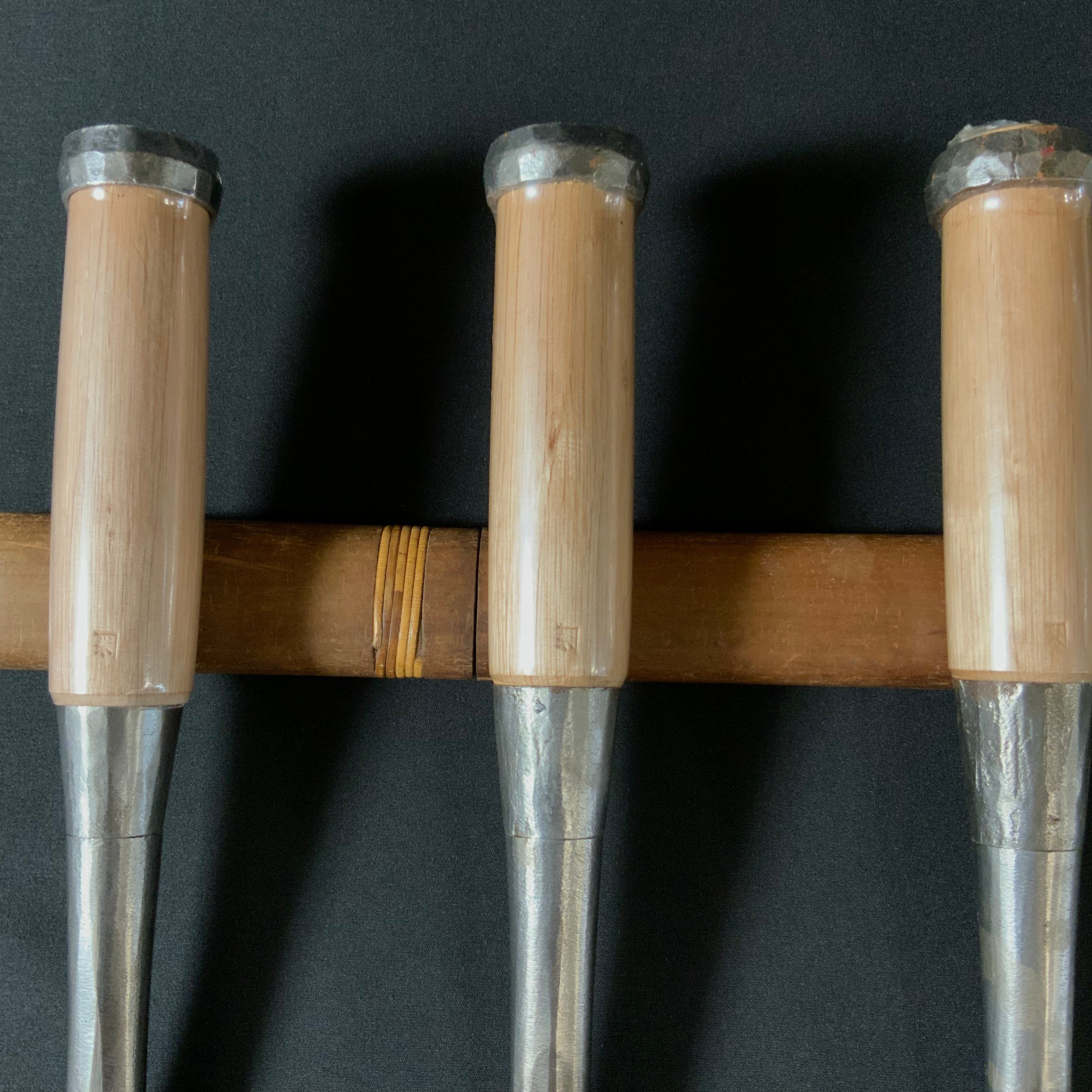 Old Stock Tasai Special Timber chisels (Tatakinomi) with blue steel 掘出し物 田斎作 磨き仕上 叩鑿 二つ裏