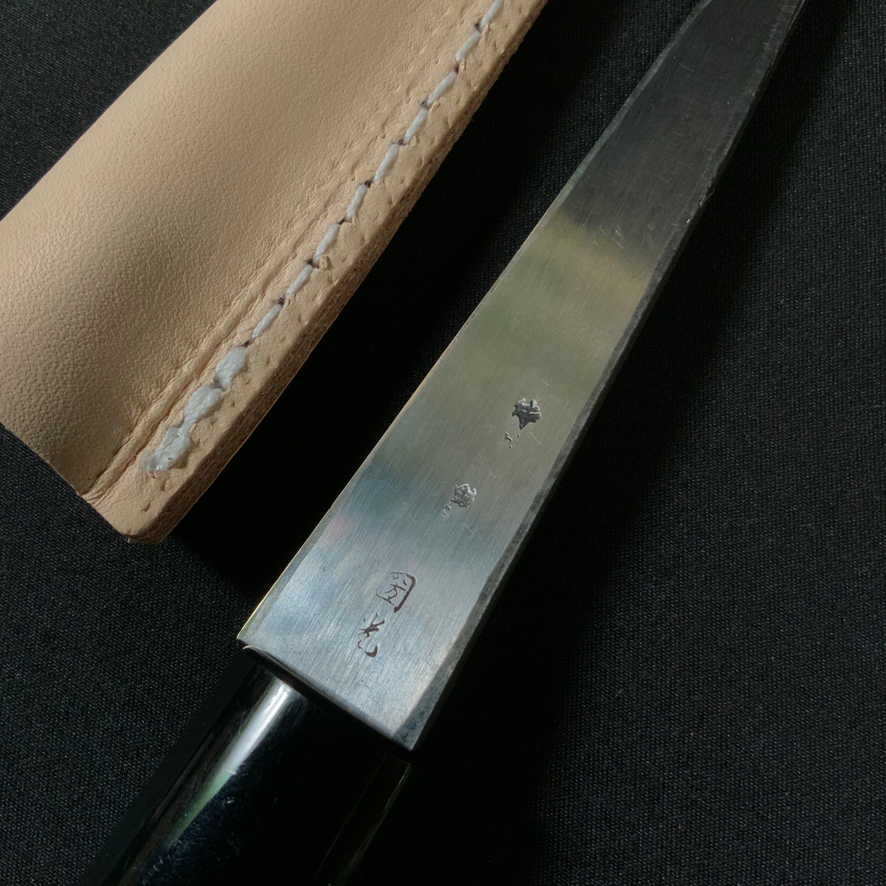梅心子 繰り小刀 右 革サヤ付 138mm  Baishinshi Kuri Kokatana (Carving knife) with leather sheath Right hand
