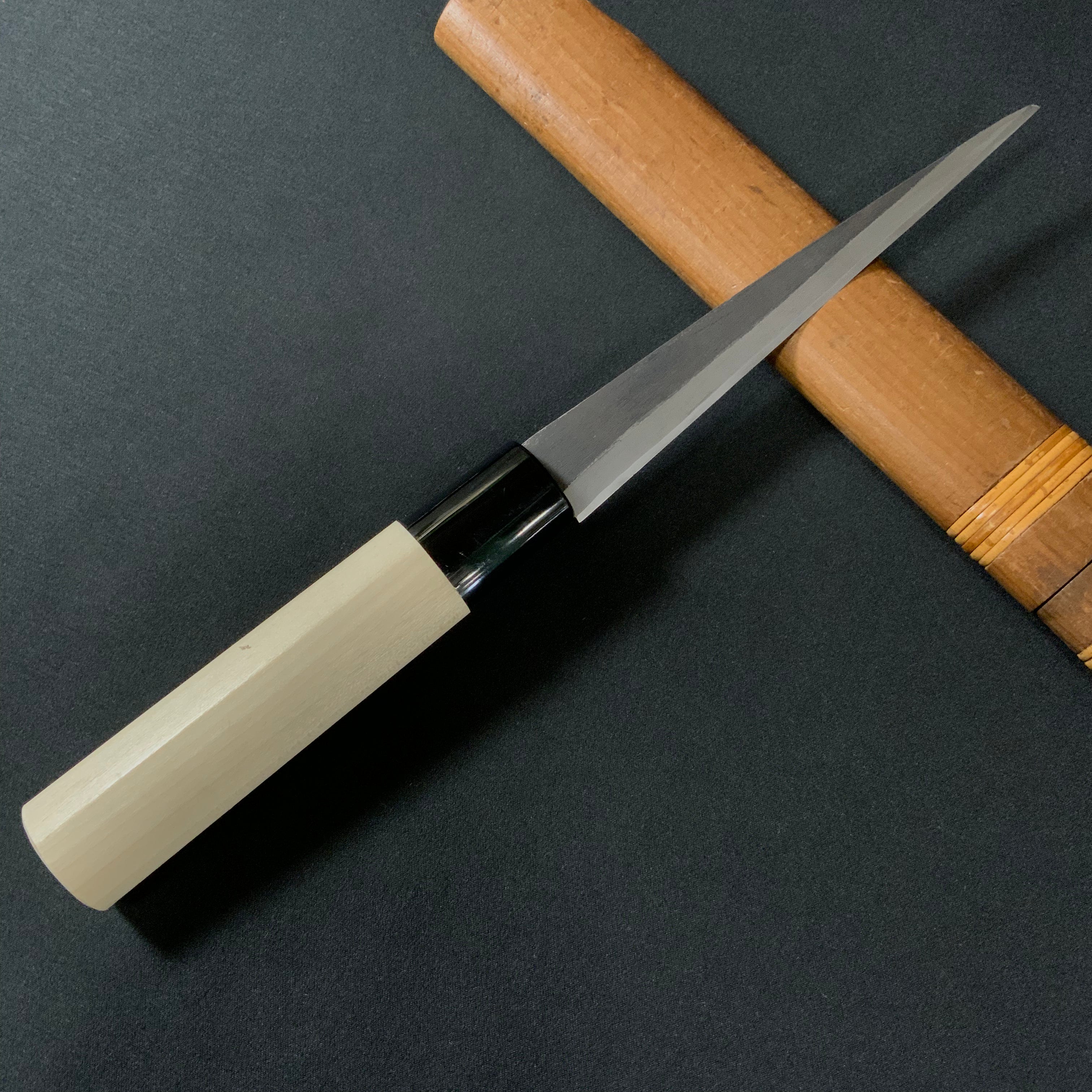 梅心子 繰り小刀 右 革サヤ付 138mm Baishinshi Kuri Kokatana (Carving knife) with leather sheath Right hand