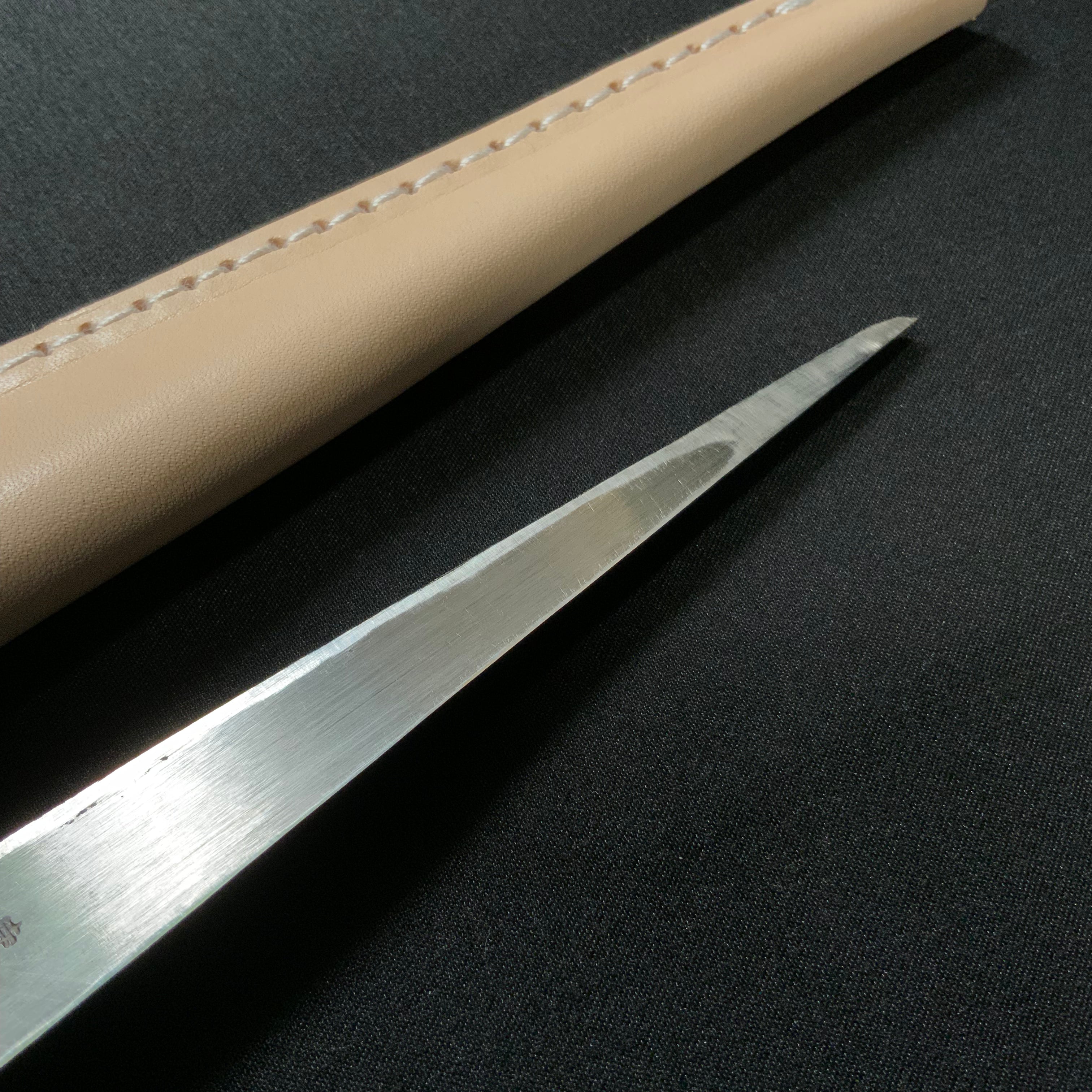 梅心子 繰り小刀 左 革サヤ付 138mm Baishinshi Kuri Kokatana (Carving knife) with leather sheath Left hand