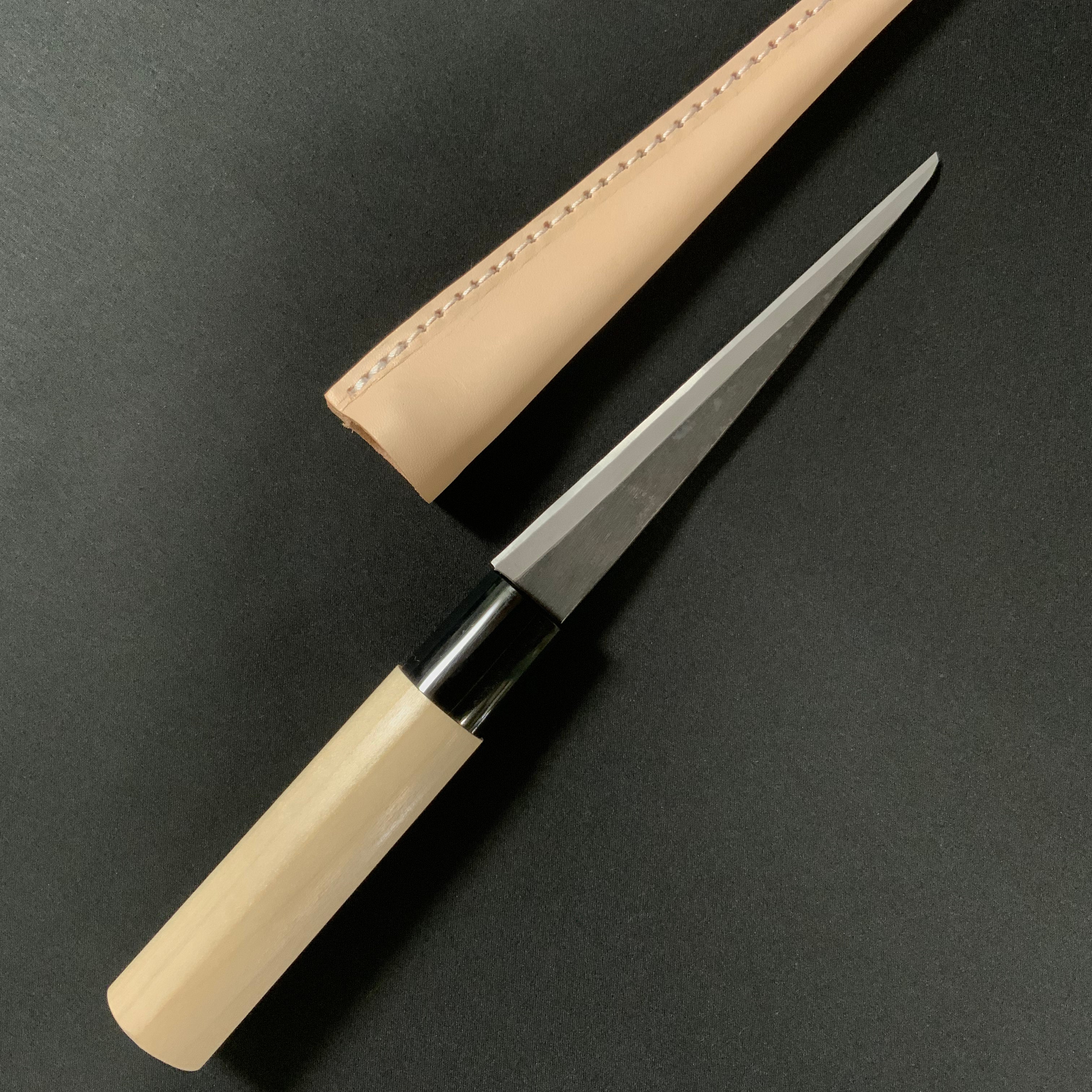 梅心子 繰り小刀 左 革サヤ付 138mm Baishinshi Kuri Kokatana (Carving knife) with leather sheath Left hand