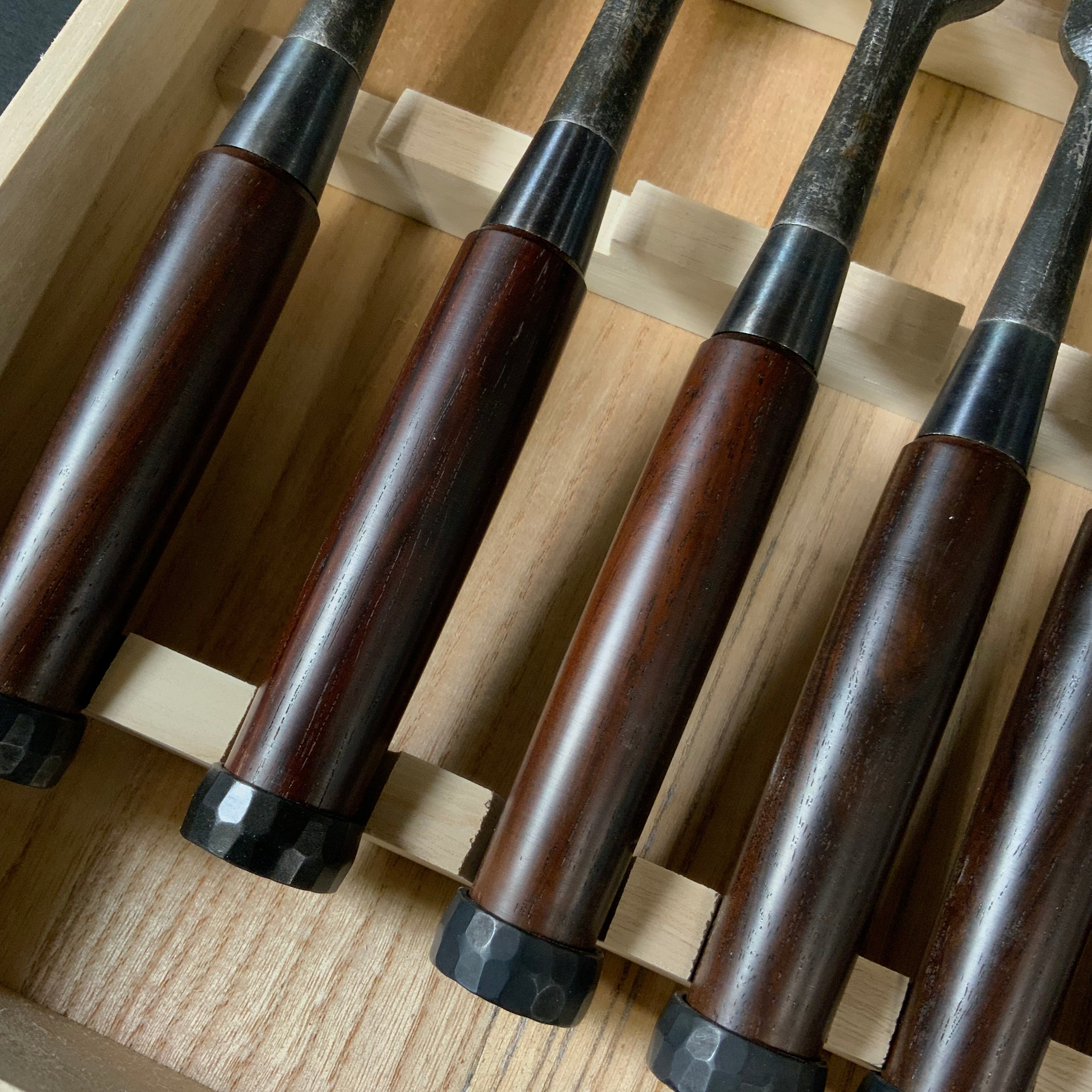 Kanetake Bench chisels set with RoseWood Handle by Takahashi Norikazu 高橋典三作 カネ武 追入組鑿 紫檀柄 Oirenomi